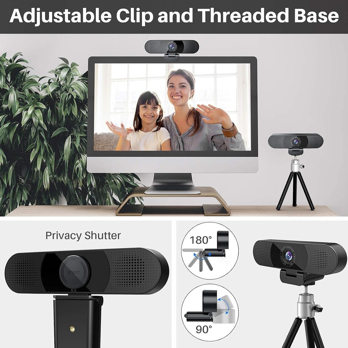 EMEET C980 PRO 3-in-1 1080P Webcam with Microphone and Speaker, 60°-98° FOV | Wide Angle Webcam w/ 4 Noise Cancel Mics 2 Speakers, Auto Low Light Correction W/Cover USB Camera for Online Conference/Class