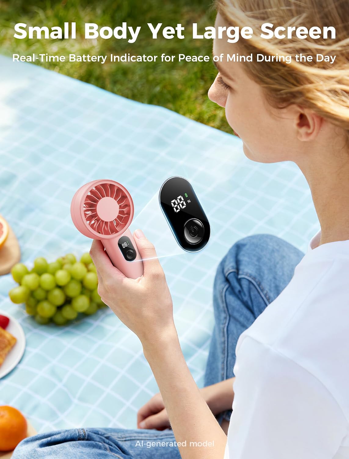 Aecooly Mighty Portable Fan, Powerful Handheld Fan, USB Rechargeable | [10H Max Cooling Time], Mini Personal Battery Powered, Pocket for Travel, Summer, Gifts for Women, Girls -Pink