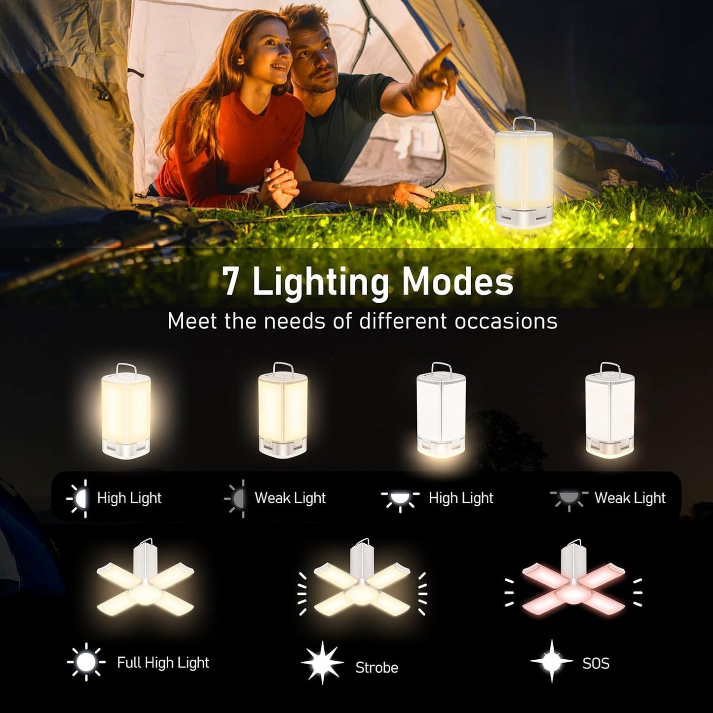 Blukar 116 LED Camping Lantern Rechargeable, Super Bright Camping Lights | 7 Lighting Modes, Innovative Foldable & Expandable Design, Long-Lasting Portable Tent Lamp for Power Out, Emergency,Hurricane