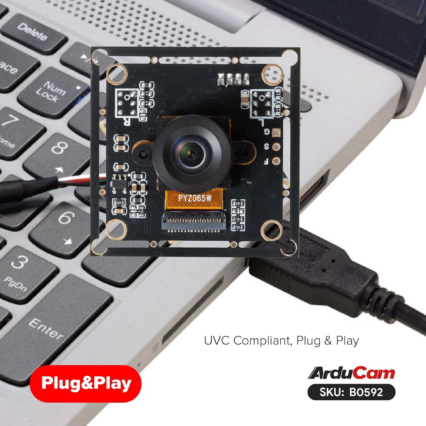 Arducam 120fps Monochrome Global Shutter USB Camera Module, 800P High Speed UVC Webcam with 130°D Wide Angle M12 Lens, for PC, Laptop, Android Devices & Raspberry Pi