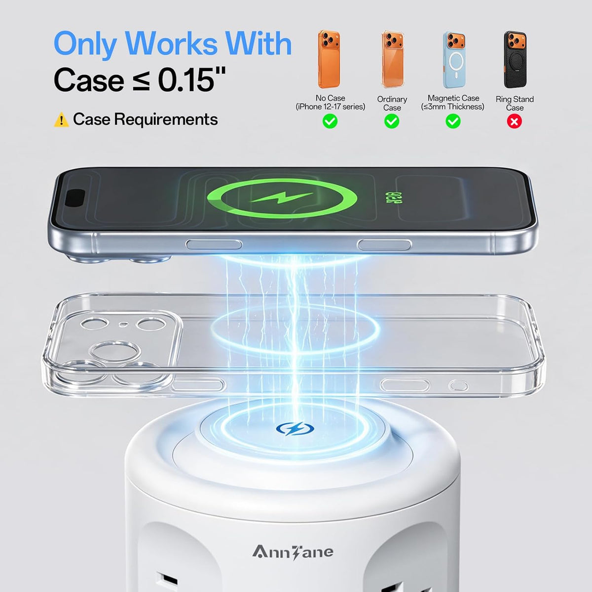 Power Strip Tower with USB Ports, 6.5 FT Extension Cord with Multiple Outlets (12AC+3A+2C) for Home Office Desk College Dorm Room Supplies