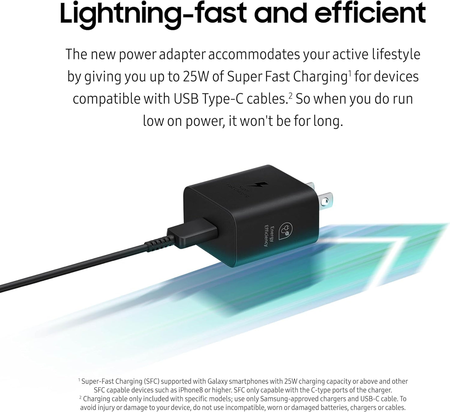 Samsung 25W Wall Charger Power Adapter, Cable Not Included, Super Fast Charging, Compact Design, Energy Efficient, Compatible with Galaxy and USB Type C Devices, Black