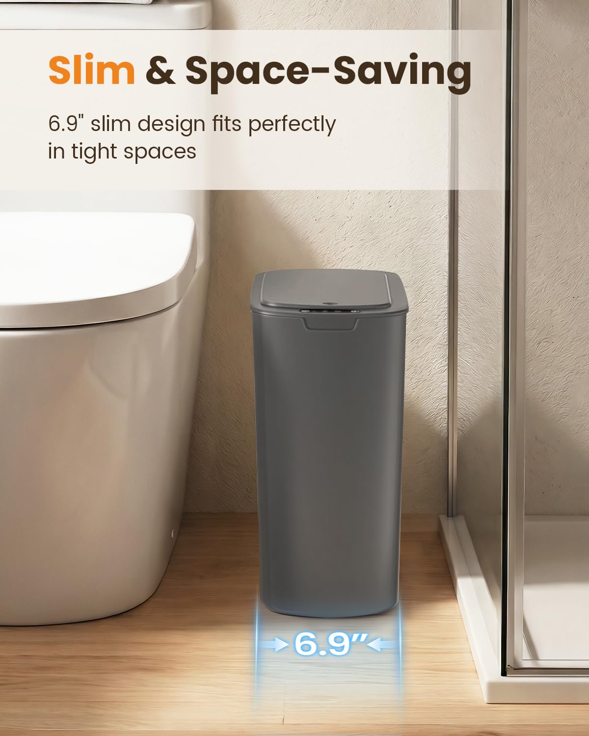 Cesun 5 Gallon Automatic Bathroom Trash Can with Lid, Grey, Touchless
