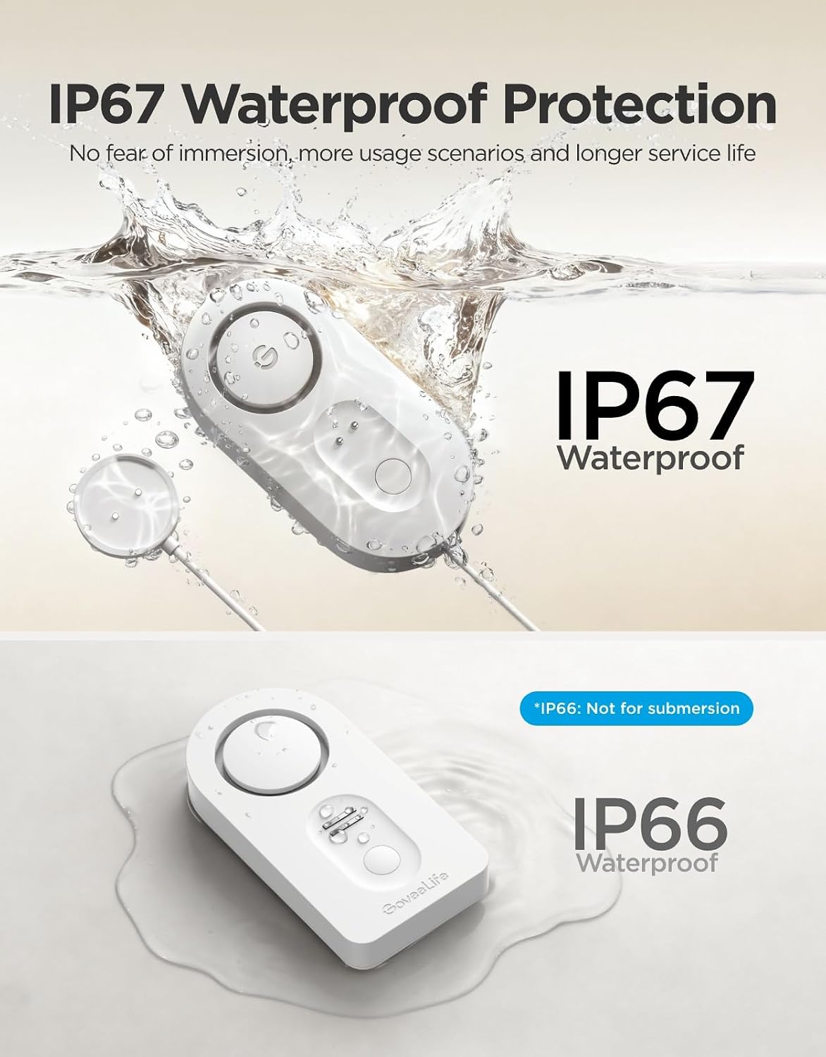 GoveeLife Upgraded Smart Water Leak Detector 1s and with Water Leak Detector 1s Sensor Cable,WiFi Water Sensor with SMS/Email/APP Push and Sound Alarm, 5-Year Battery Life, Suit for Home, Basement