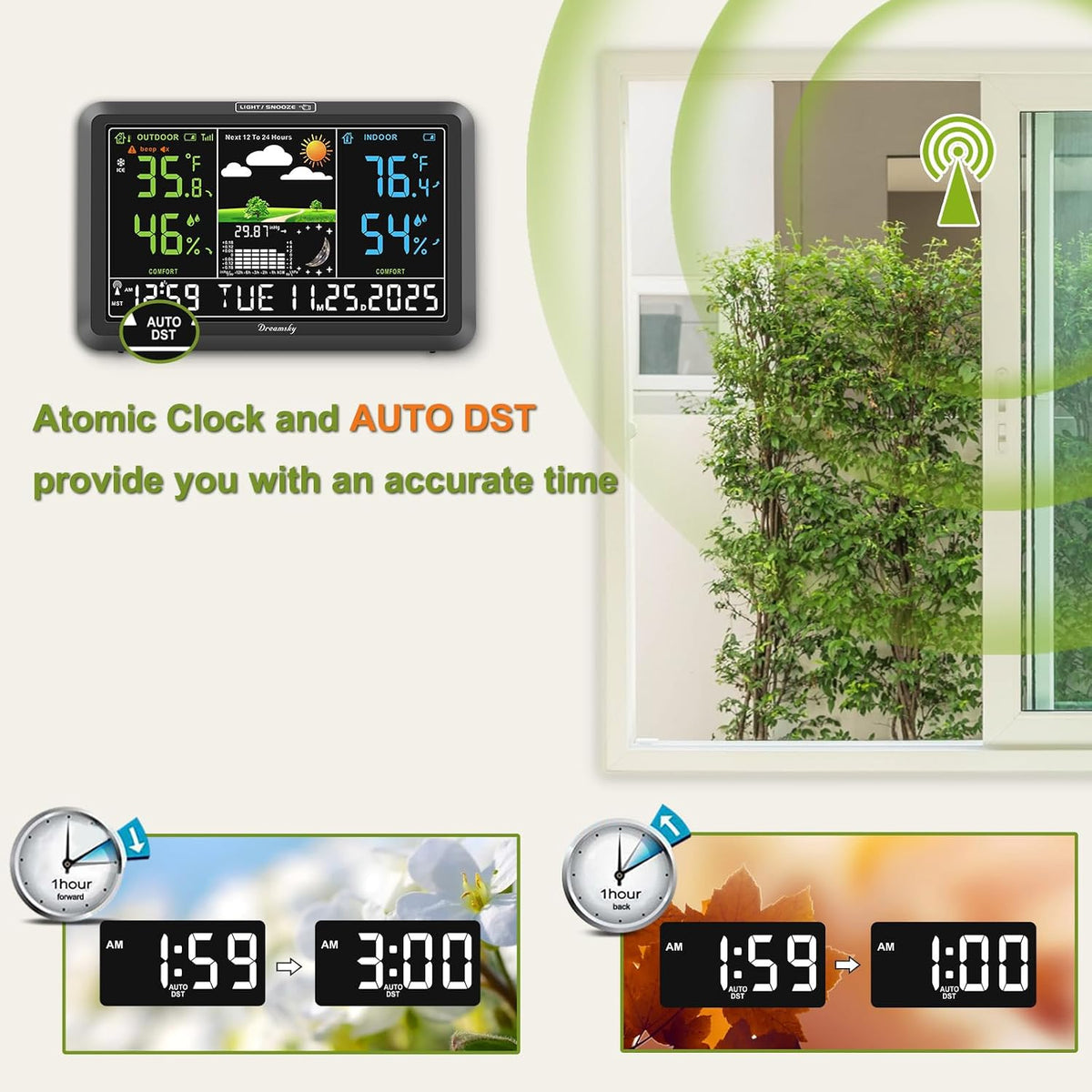 DreamSky Weather Station Indoor Outdoor Thermometer Wireless, Atomic Clock
