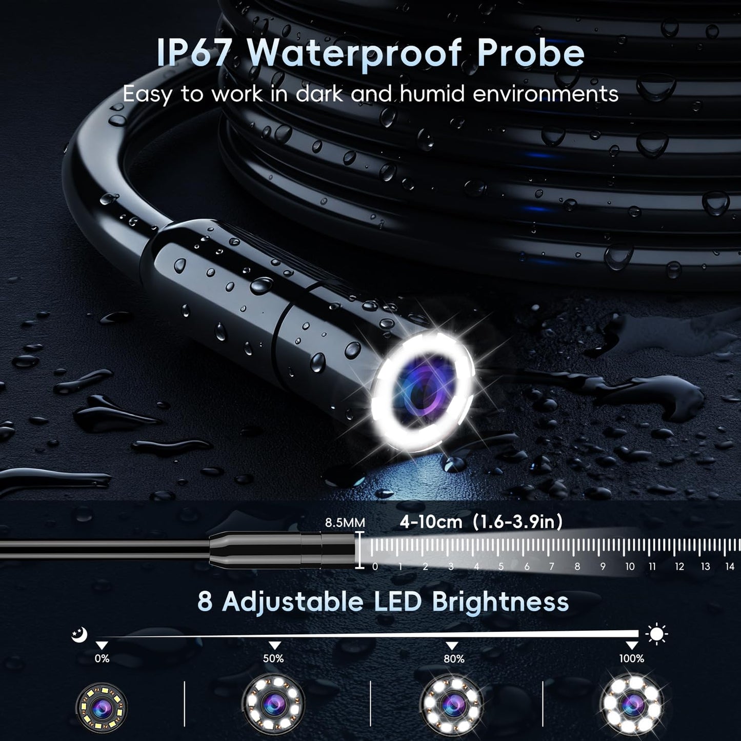 Industrial Endoscope Borescope Camera with Light, 4.3'' HD Digital Handheld Waterproof Sewer Tools Snake Inspection Camera with 8 LED Lights 16.5FT Semi-Rigid Cable, Gadgets for Men