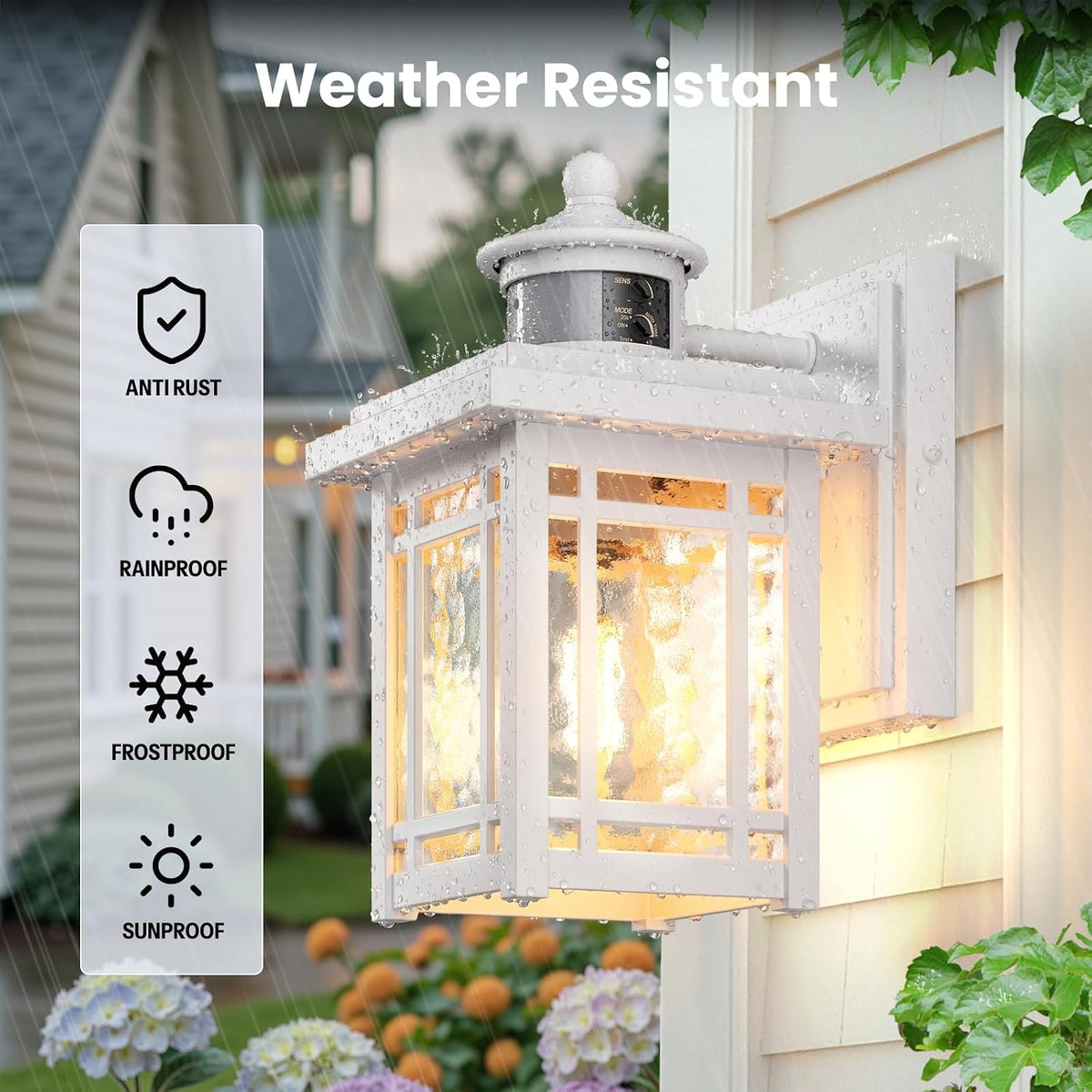 Gleamz Exterior Lighting Fixtures, White Modern Motion Sensor Porch Light, 100% Anti-Rust Outdoor Porch Lights Wall Mount, Weatherproof Outdoor Lantern Lights, Exterior Lighting Fixtures Dusk to Dawn