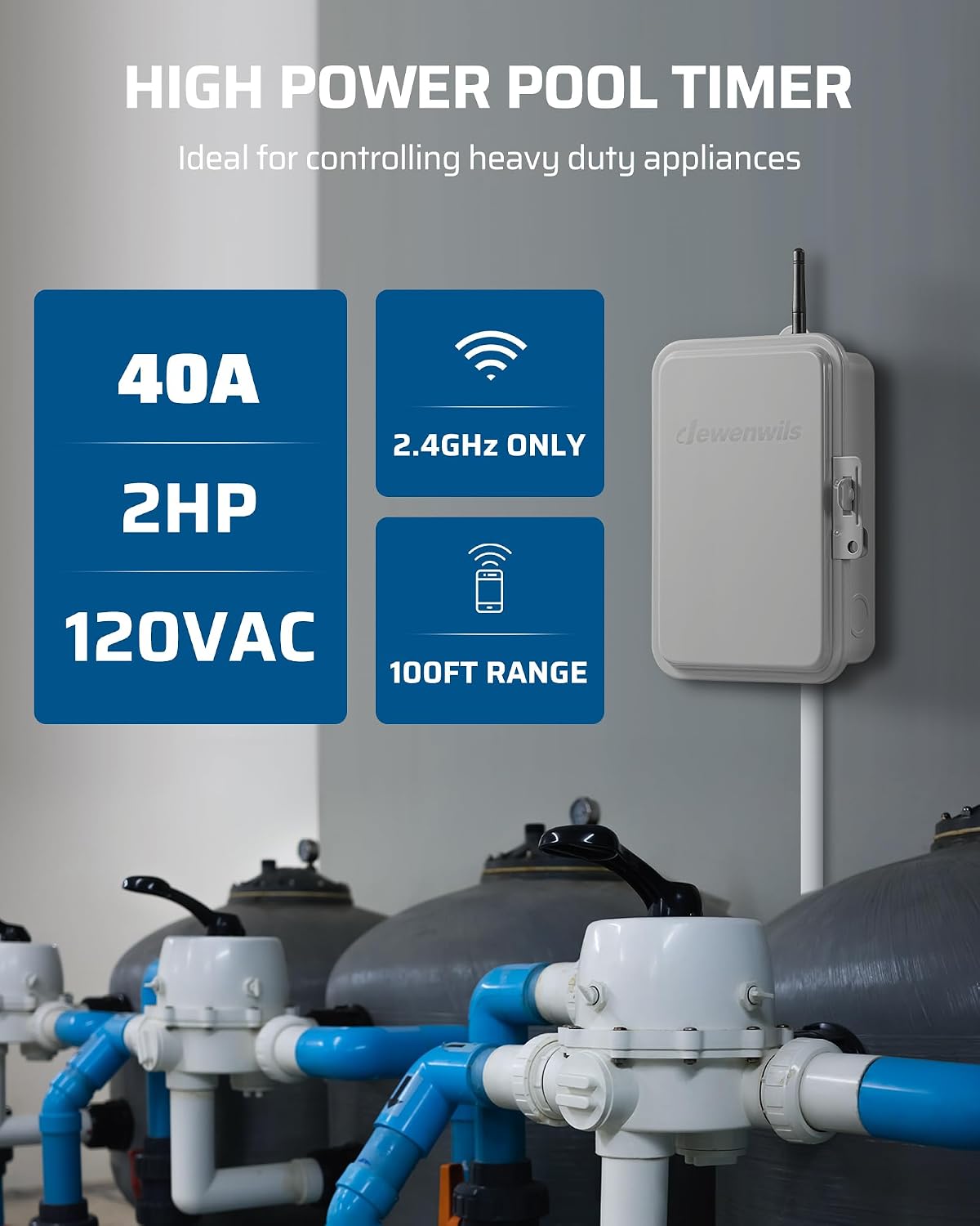 DEWENWILS Pool Pump Timer, Outdoor Smart WiFi Timer Box, 40A 120VAC 2HP
