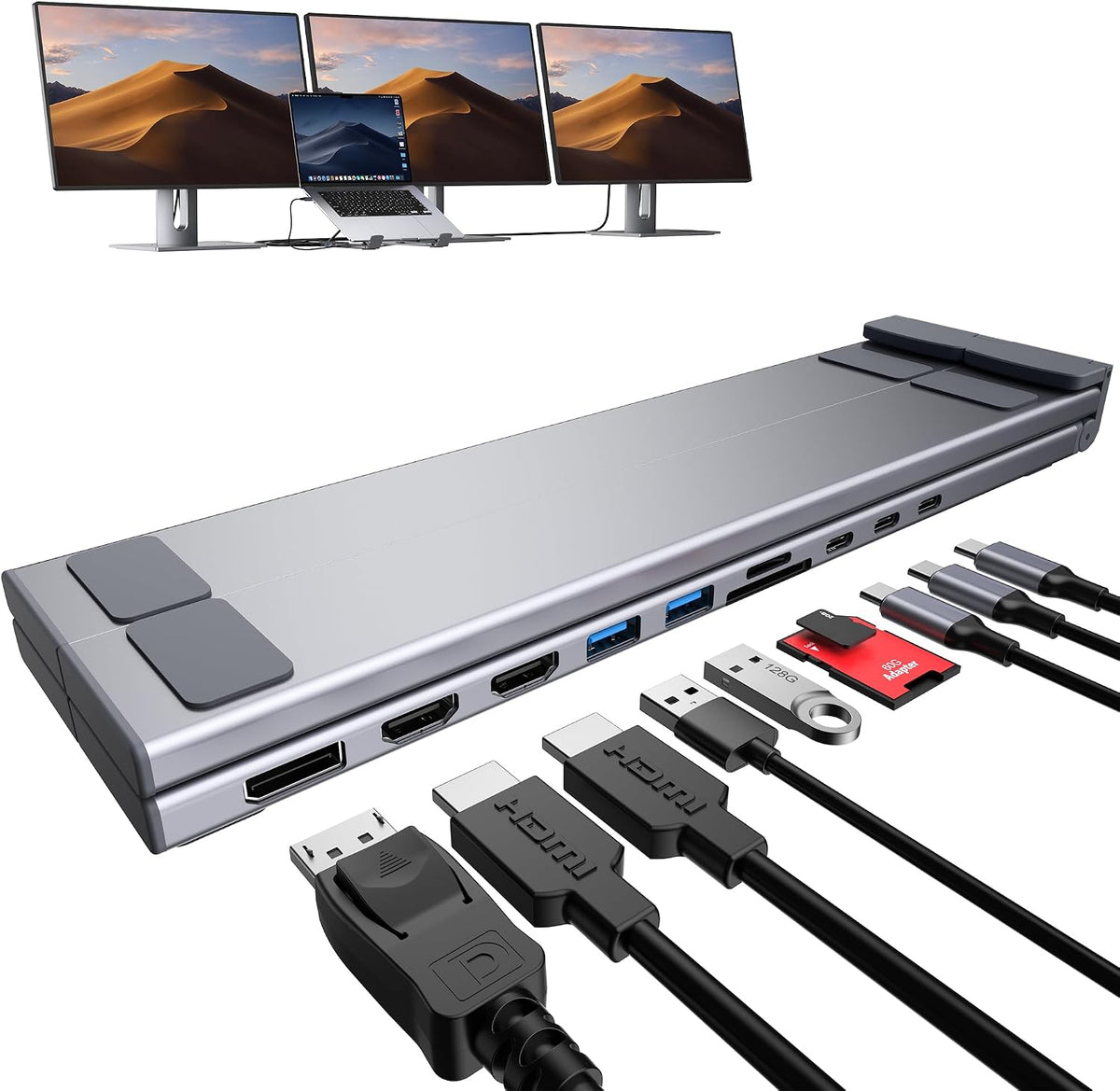 Mukiya 10 in 1 USB C Laptop Dock Stand 4K Triple Monitor with PD 100W