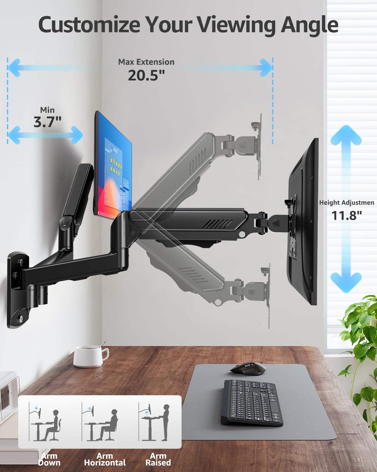MOUNTUP Dual Monitor Wall Mount for 2 Max 32 Inch Computer Screen, Fully Adjustable Double Monitor Arm, Wall Mounted Monitor Holder Support 4.4-19.8lbs Display, VESA Bracket 75x75, 100x100