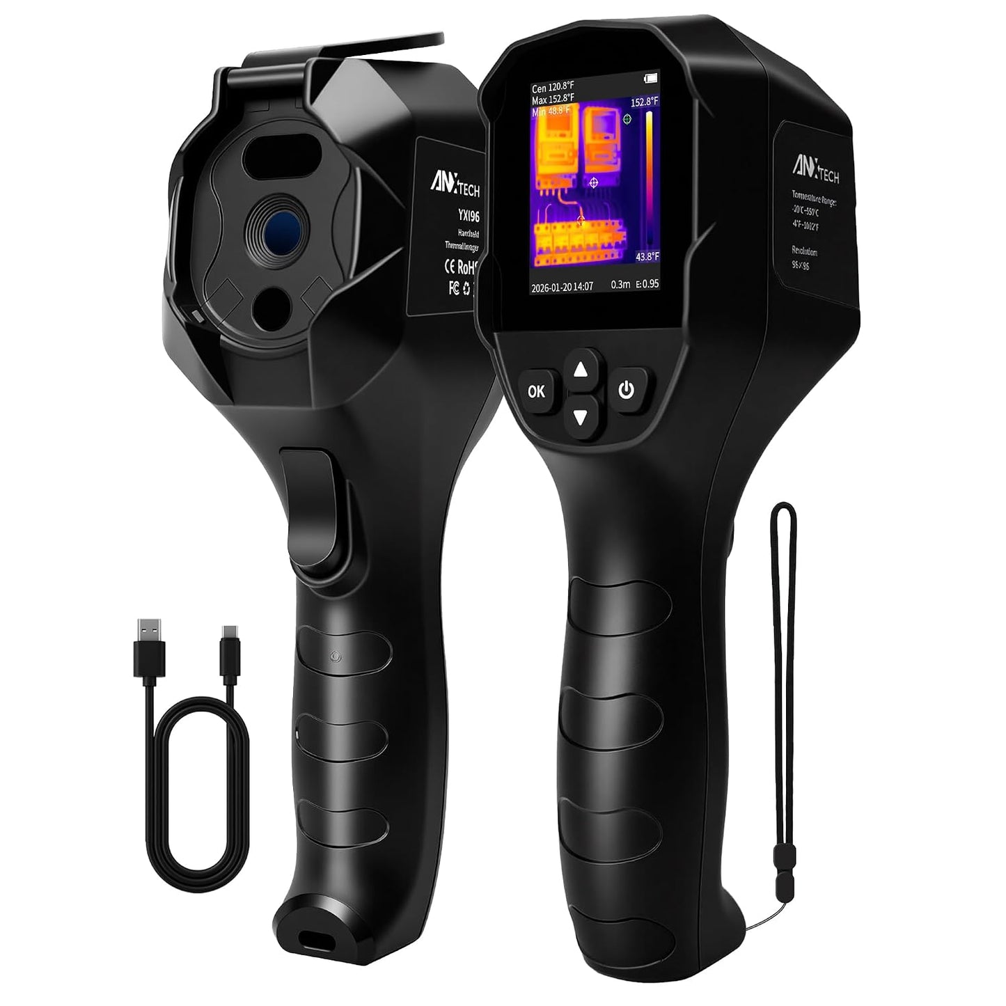 240x240 Thermal Camera 25Hz Handheld for Leak Detection HVAC | 14hr battery, 50°FOV, 2.8" LCD, for home inspection, electrical, plumbing, roofing, automotive diagnostics