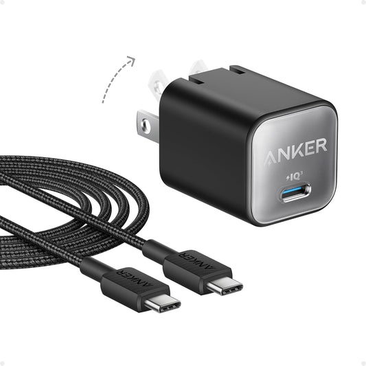 Anker Nano Phone Charger, 30W Portble and Foldable USB C GaN Charger | For iPhone 17/17 Plus/17 Pro Max/16/16 Plus/16 Pro Max/15 Pro Max, Galaxy, iPad, and MagSafe-Compatible Accessories