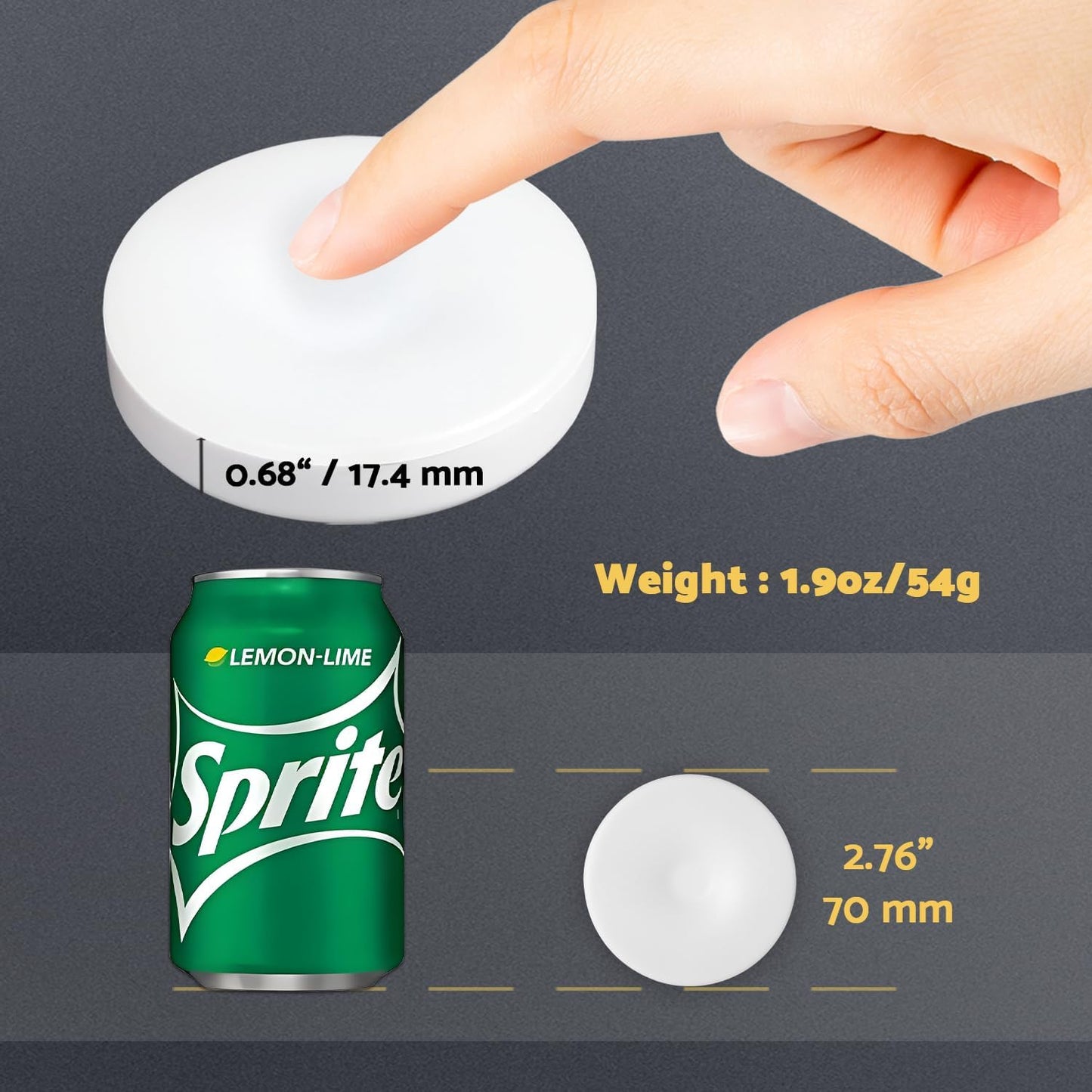 DAZZY DOT Rechargeable Puck Lights 2-Pack, Magnetic Tap Light, Cool White | Dimmable touch control, magnetic & adhesive mounting, 1000mAh rechargeable battery, 8 LED beads, brightness memory