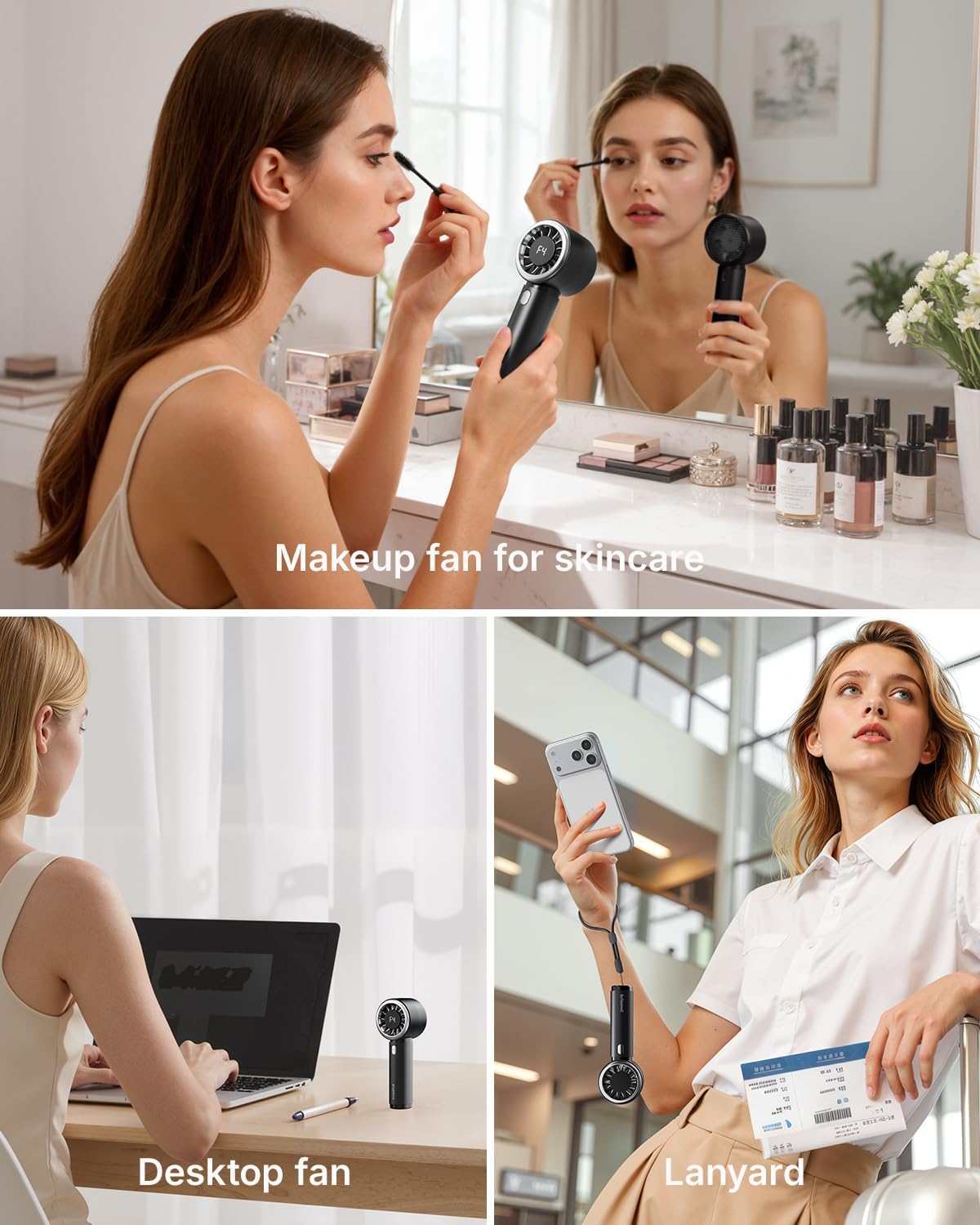 SWEETFULL Portable Handheld Fan, Mini Rechargeable Personal Hand Fan | Strong Airflow, Pocket-Sized, Up to 12H, 5 Speeds, Quiet Cooling Travel Essentials, Cute Gifts for Women, Girls, Lash, Makeup