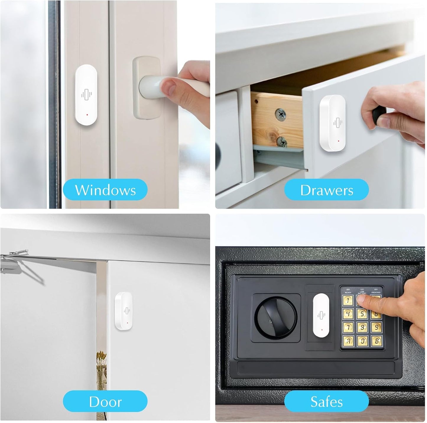 WiFi Vibration Sensor, Smart Window Alarm Sensors, Tuya APP Remotely Receives Notifications with Adjustable Sensitivity, for Window Security Door Alarm Home Assistant