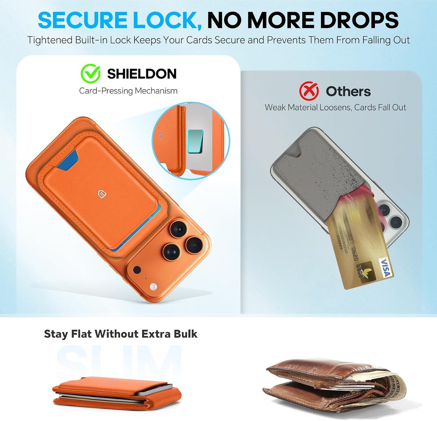SHIELDON Genuine Leather Magnetic Wallet Stand for MagSafe, Orange | Strong Magnetic, 6 Card Holders, Kickstand, Rfid Blocking, Quick-access, ID Window, for iPhone 17/16/15/14/13/12 Series