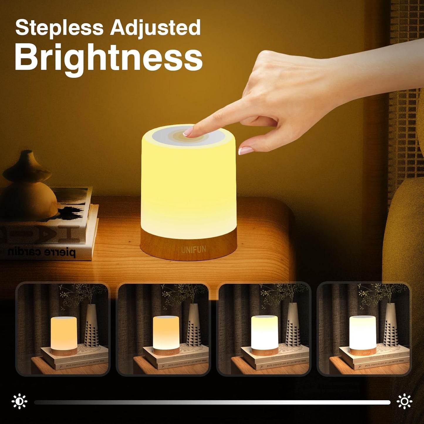UNIFUN Bedside Touch Lamp Rechargeable Dimmable RGB LED Table Night Light | Easy Touch Control Design , Rechargeable Battery With Portable Cordless, RGB Color Change,Multiple Use for Bedroom, Nursery