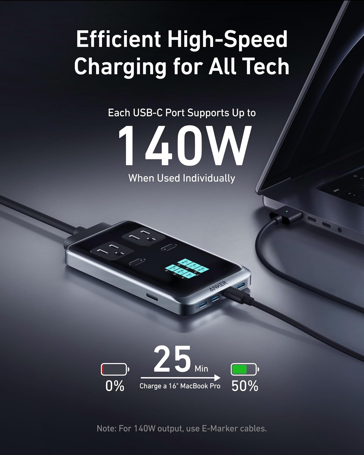 Anker Prime Charging Station, 240W 8-in-1 Power Strip, 2 AC, 4 USB C | 2USB A, 5ft Detachable Extension Cord with Multiple Outlets for iPhone MacBook, Desk Accessories, Home Office(Not for Travel)