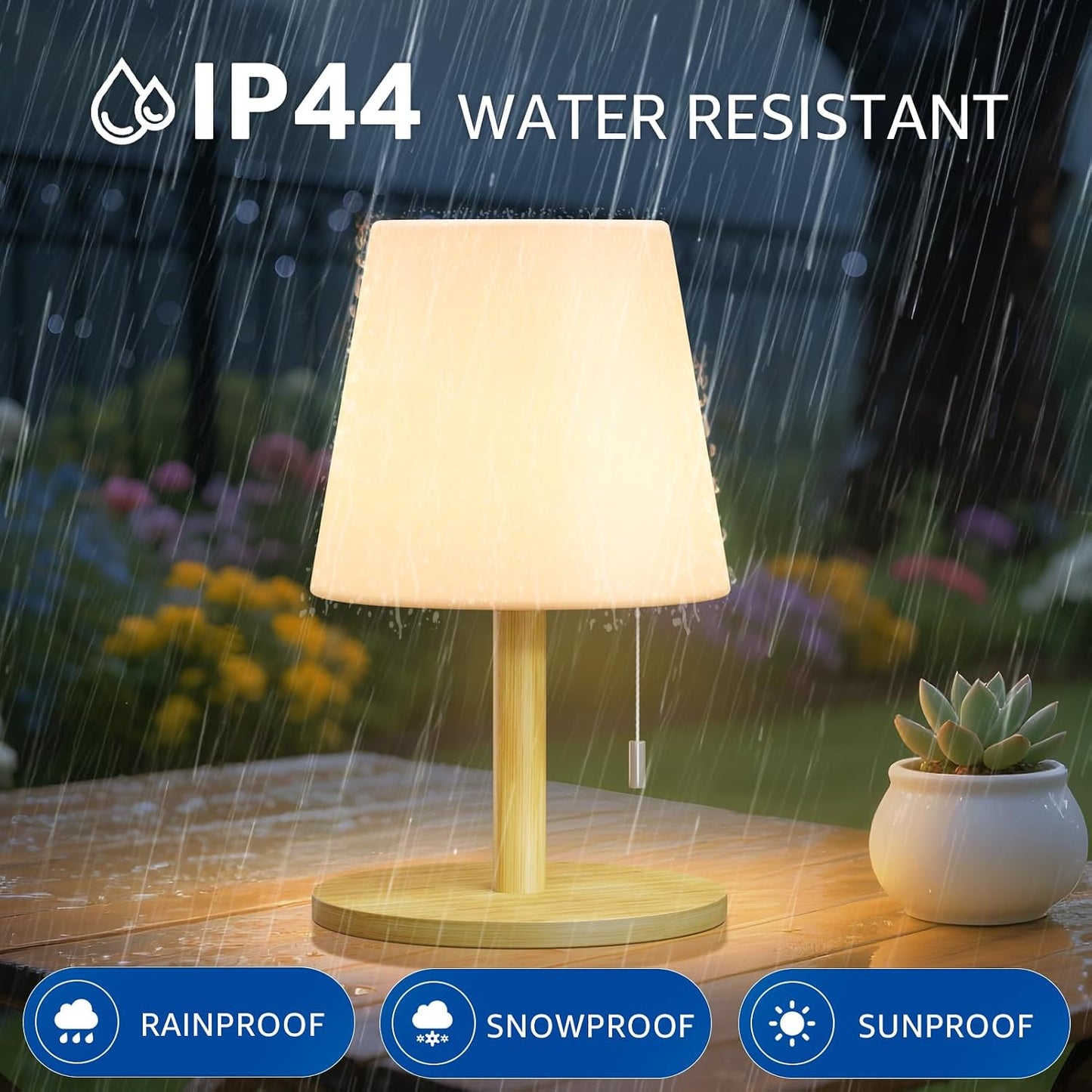 uuffoo Shower Lamp Rechargeable Cordless Light Waterproof for Bathroom Spa | Portable Battery Operated Table Lamp RGB Mood Lighting LED Night Light for Patio kitchen Camping (Bamboo)