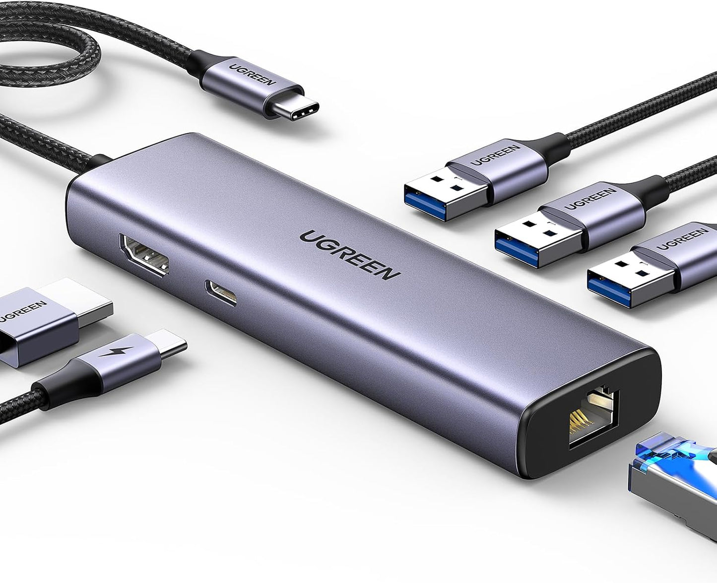 UGREEN Revodok 6 in 1 USB C Hub Gigabit Ethernet Adapter with 4K HDMI | 100W PD Charging,USB A Data Ports Compatible with MacBook Neo/Pro/Air M1, M2, M3, M4,M5,iPad, iPhone 17/16, Steam Deck