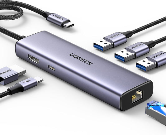 UGREEN Revodok 6 in 1 USB C Hub Gigabit Ethernet Adapter with 4K HDMI | 100W PD Charging,USB A Data Ports Compatible with MacBook Neo/Pro/Air M1, M2, M3, M4,M5,iPad, iPhone 17/16, Steam Deck