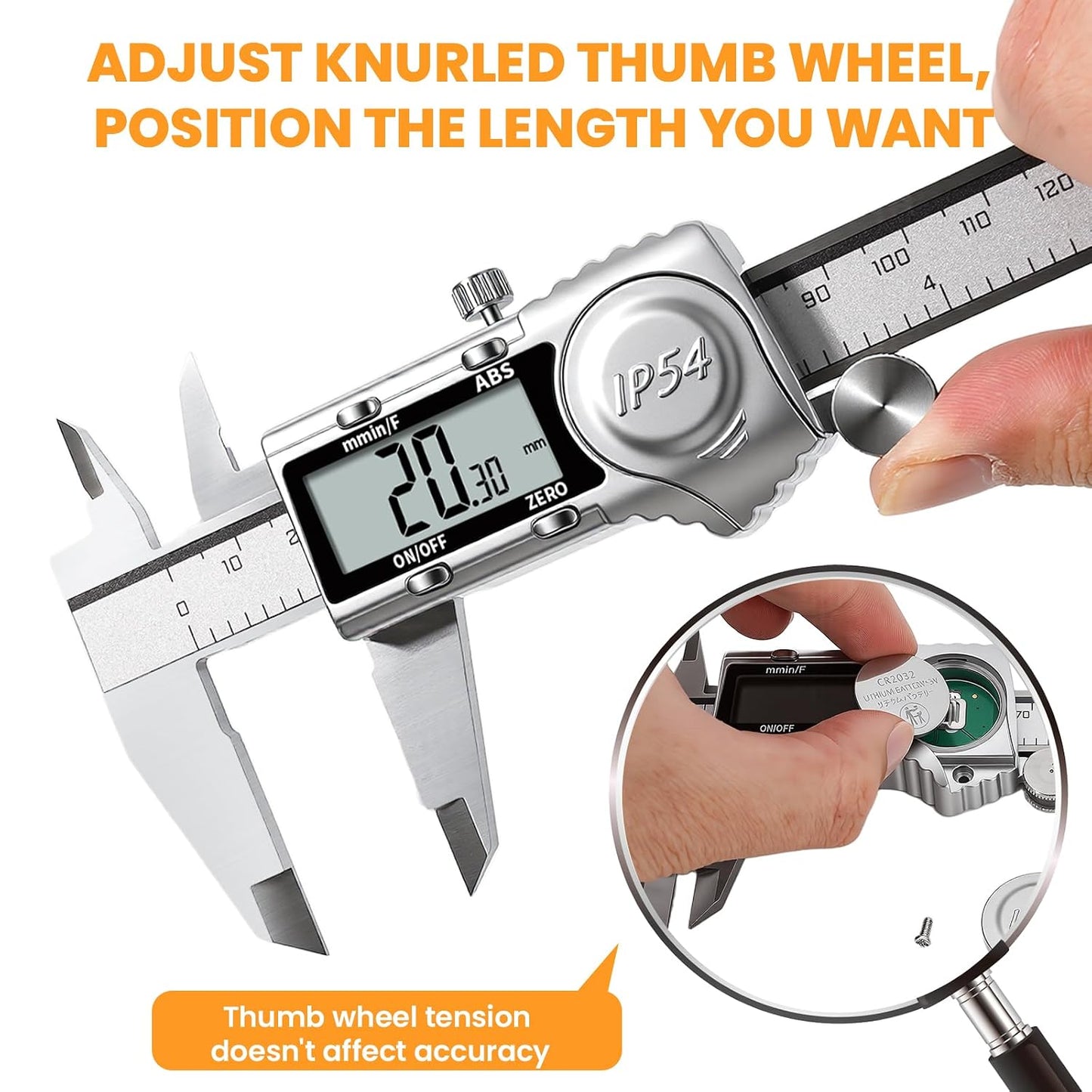 HARDELL Digital Caliper, IP54 Calipers with ABS Function, All-Metal Digital Micrometer Auto-Off, 6 Inch Micrometer Caliper Digital, Inch/MM/Fraction for 3D Printing & DIY (2 Spare Batteries)