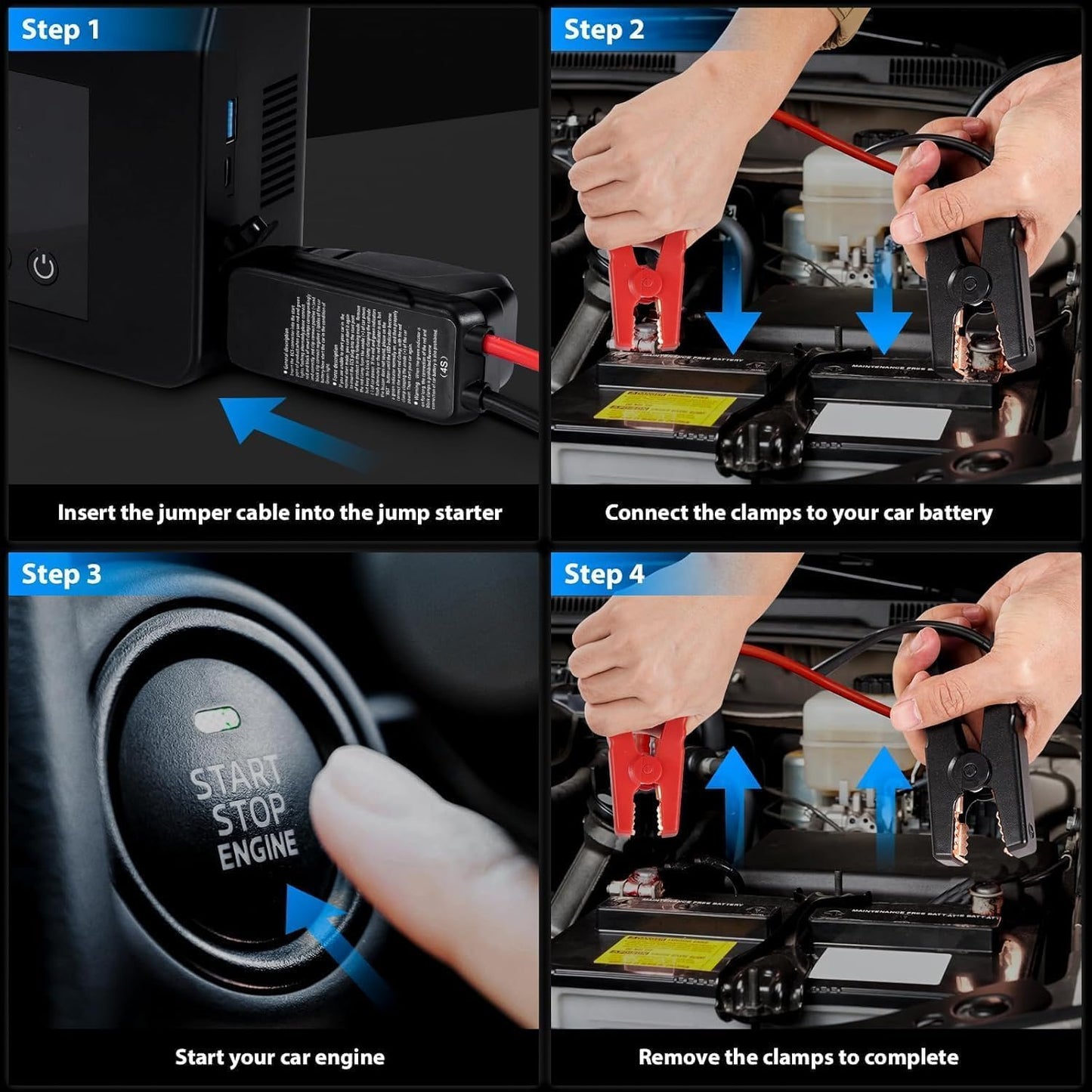 Hieha Portable Car Battery Jump Starter 4000A, 150PSI Air Compressor | 4000A Peak, 150PSI Air Compressor, 15000mAh Power Bank, 12V, Auto Shutoff, LED Flashlight, USB-C, Jumper Cables