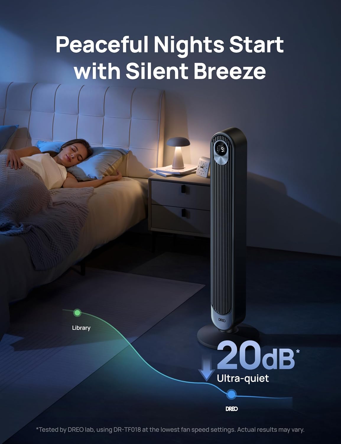 DREO Smart Tower Fan for Bedroom, Floor Standing Bladeless Oscillating Fan
