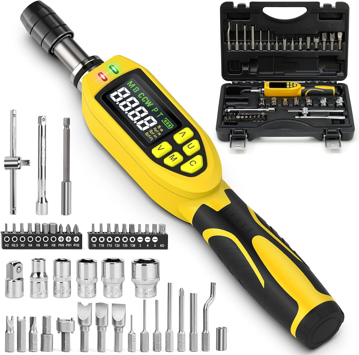 46-Pc Digital Torque Screwdriver, 3.5-70.8 in-lb, ±1% Precision Electronic Torque Screwdriver Set with Buzzer & LED, 1/4" Inch Pound Torque Driver with S2 Bits for Bike Repair & Scope Mounting