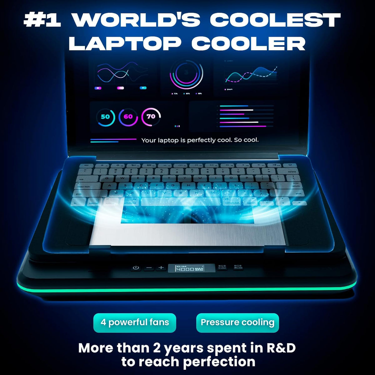 Turbofrost Gaming Laptop Cooling Pad, 17in, RGB Lighting, 4 Turbo Fans