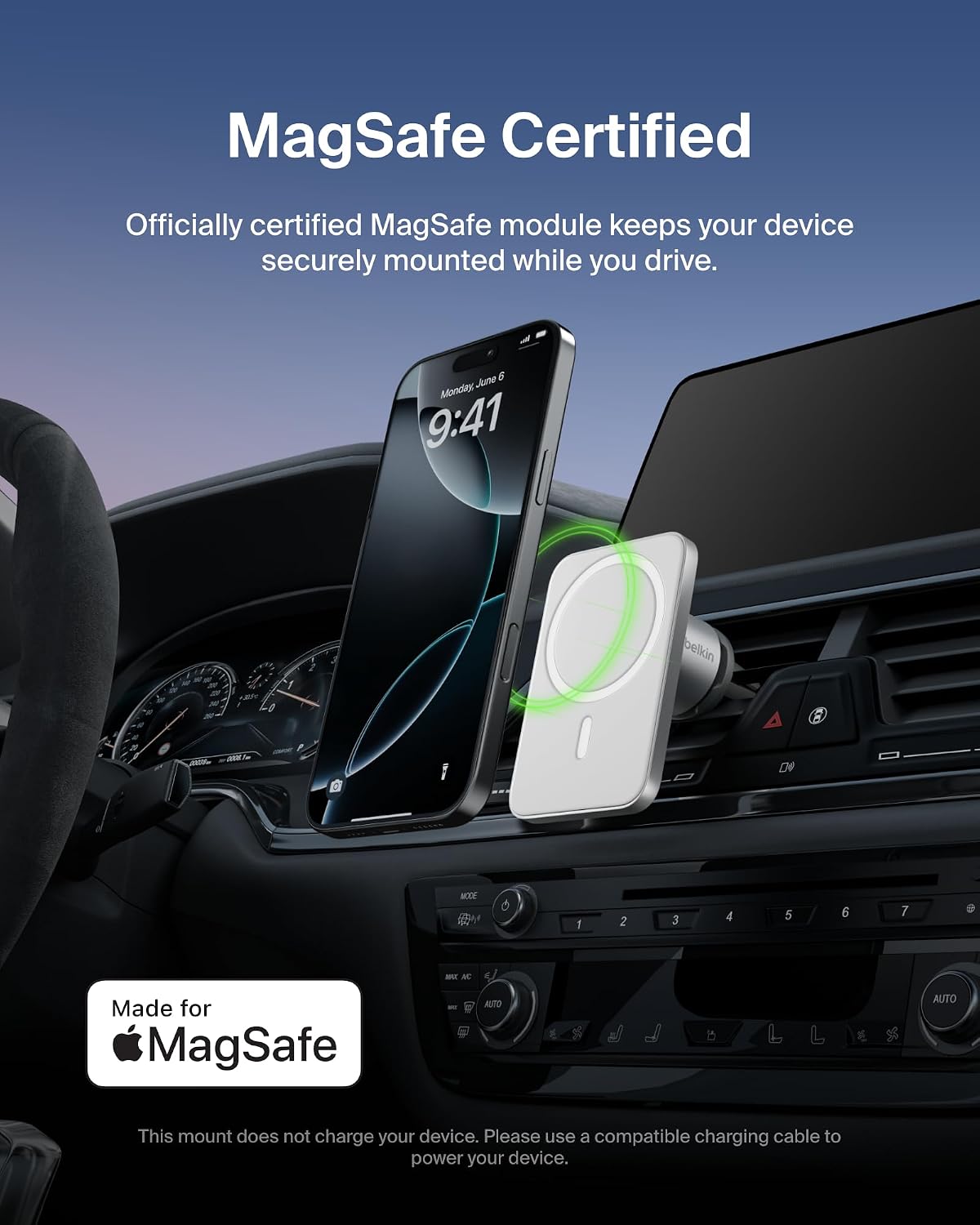 Belkin Magnetic Vent Mount Pro, MagSafe-Compatible Phone Holder for iPhone | Car phone mount, iPhone 17/16/15, Pixel 10 compatible, air vent mount, hands-free driving, road trips