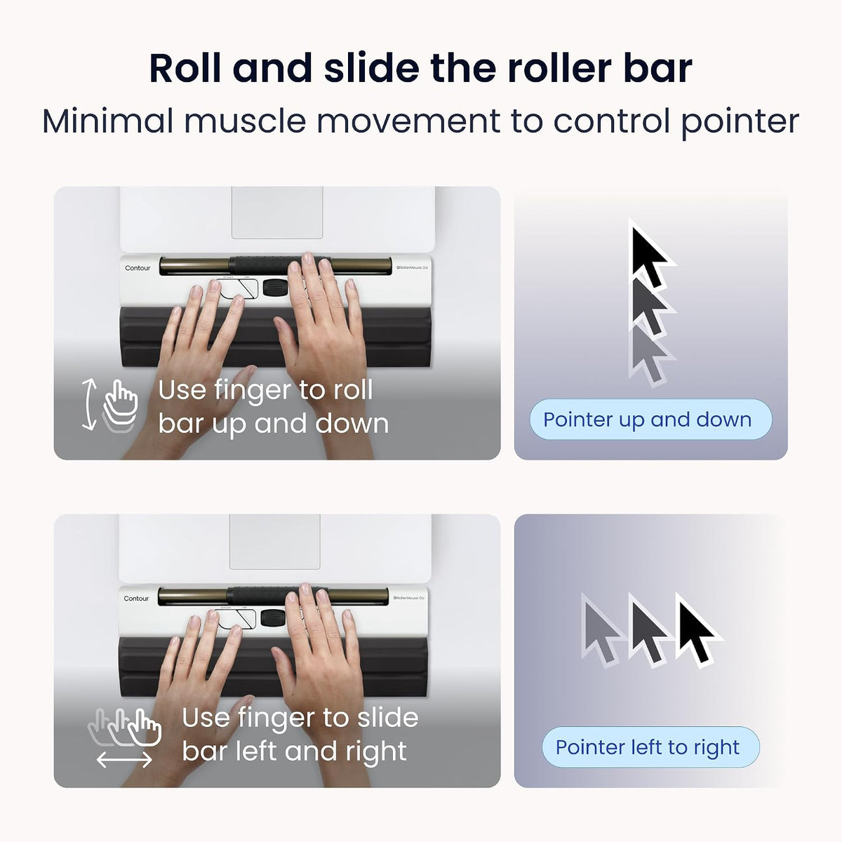 Contour Rollermouse Go - Portable Wireless Roller Mouse for Carpal Tunnel Relief, Compact Mouse with Bluetooth & USB, Ambidextrous 5-Button Design, Lightweight Aluminum, Mac & PC Compatible