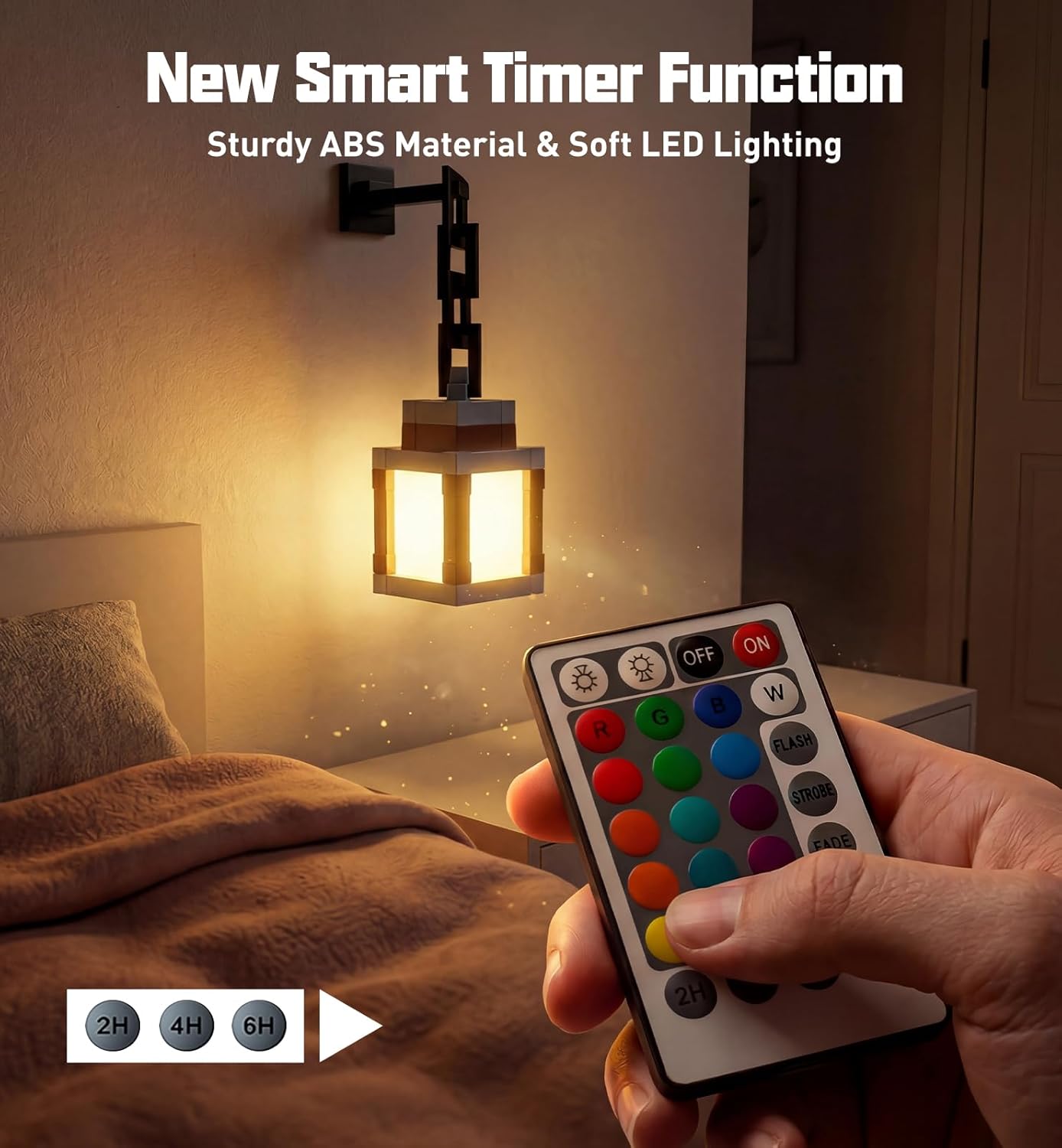 Pixelated Lantern Night Light with Timer 16 Color RGB Pixel Lantern Lamp Rechargeable Retro Pixel Decor Light with Remote & Touch Control, Hanging or Tabletop for Bedroom Desk Gaming Room Decor Gift