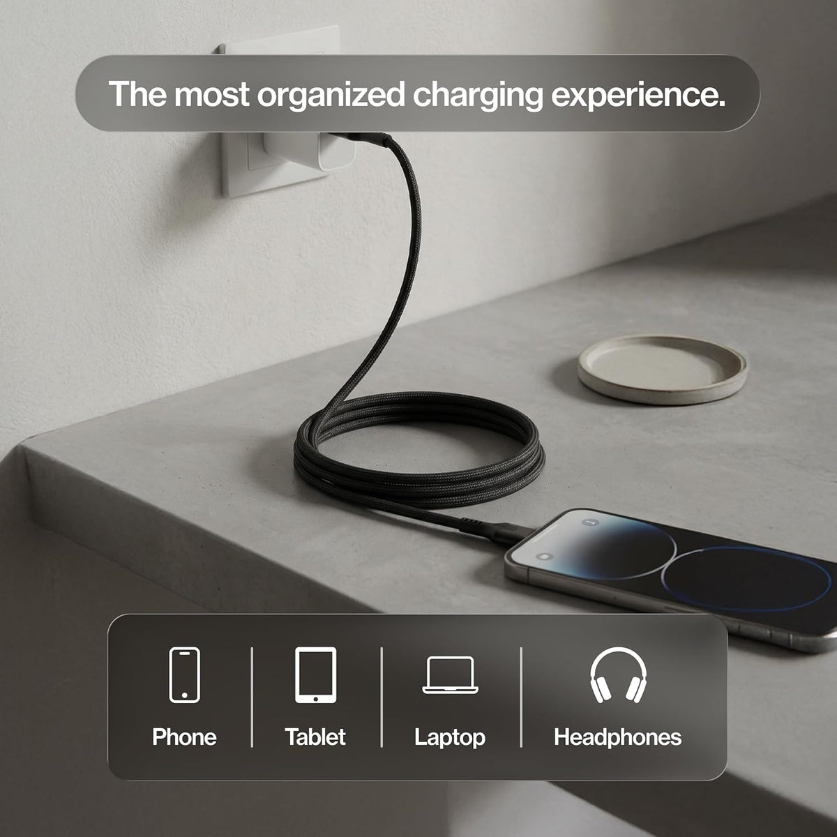 Statik MagStack Pro USB C to USB C Coiling Magnetic Charging Cable,100W | Nylon Braided Tangle-Free Design, Magnetic Coiling, Data Transfer, Compatible with iPhone & Android, 3FT Black