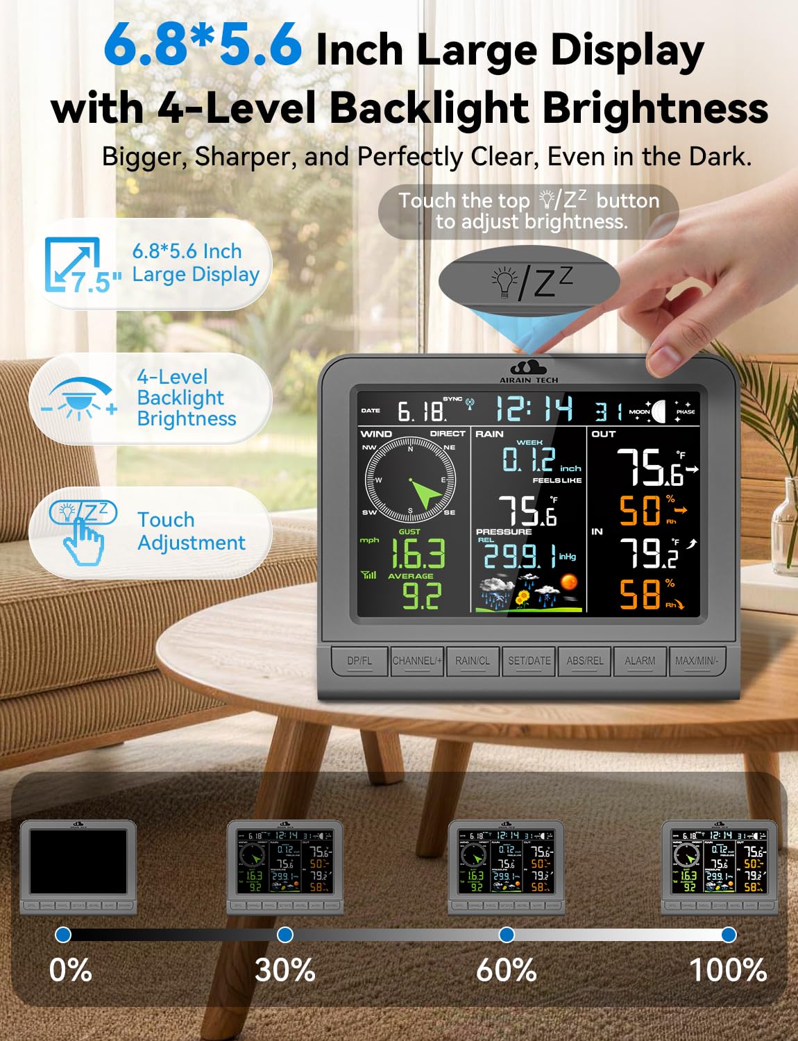 Wireless Weather Station,Featuring a rain Gauge,Wind Speed/Wind Direction, Indoor Temperature/Humidity,barometric Pressure,Alarm Clock, Moon Phase,Weather Forecast, etc. (No WiFi).