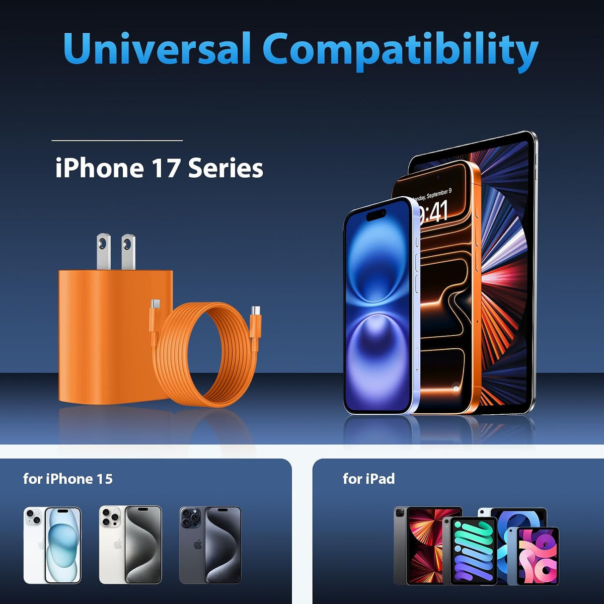 iPhone 17 16 15 Charger Fast Charging Type C Chargers USBC Fast Charger Block& iPhone 17 Charger Cord 10FT Long USB C Charging Cable for Phone 17/17 Pro/17Pro Max/Air/Phone 16 15 Pro Max,Cosmic Orange