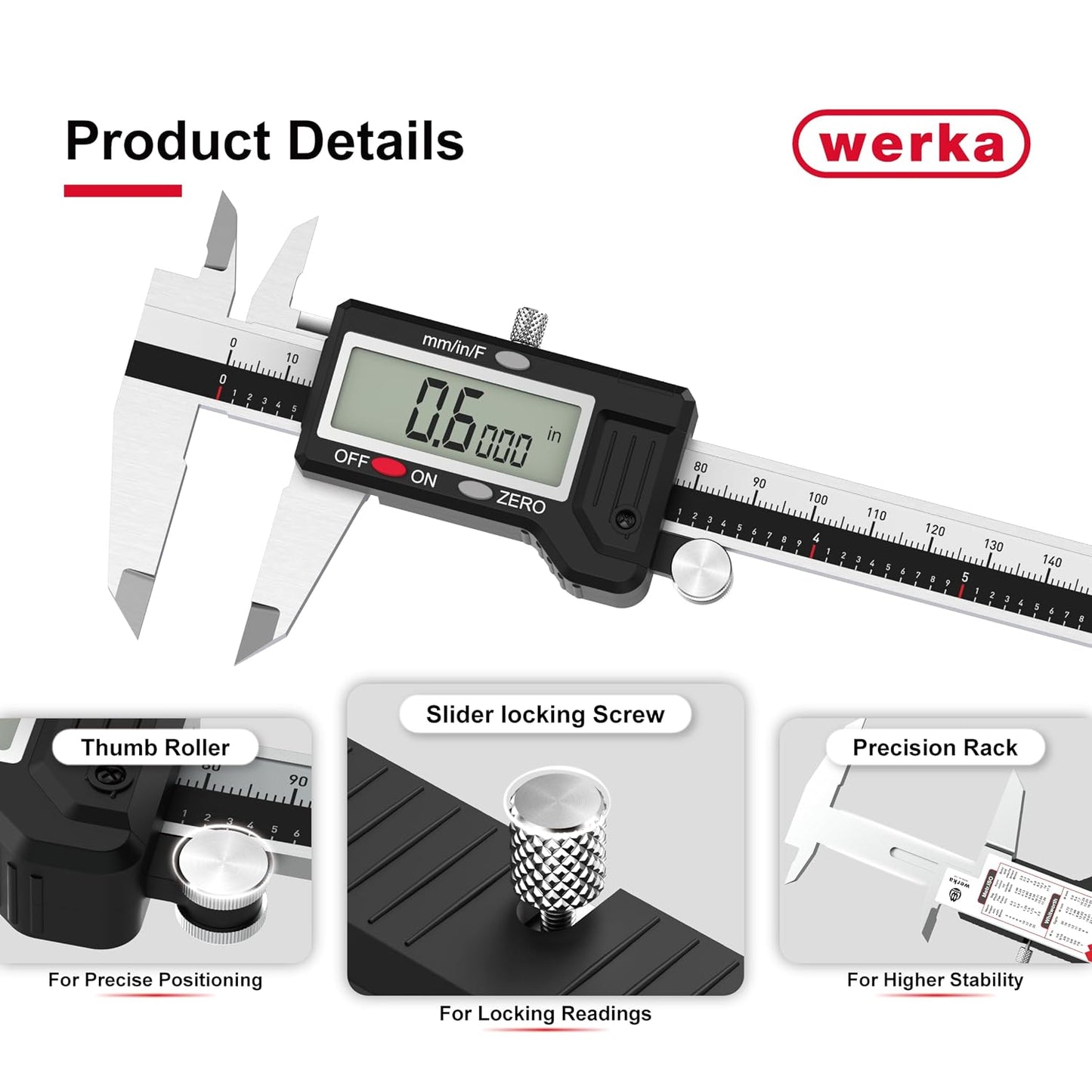 Digital Caliper 0-6 Inch, Stainless Steel Measuring Tool
