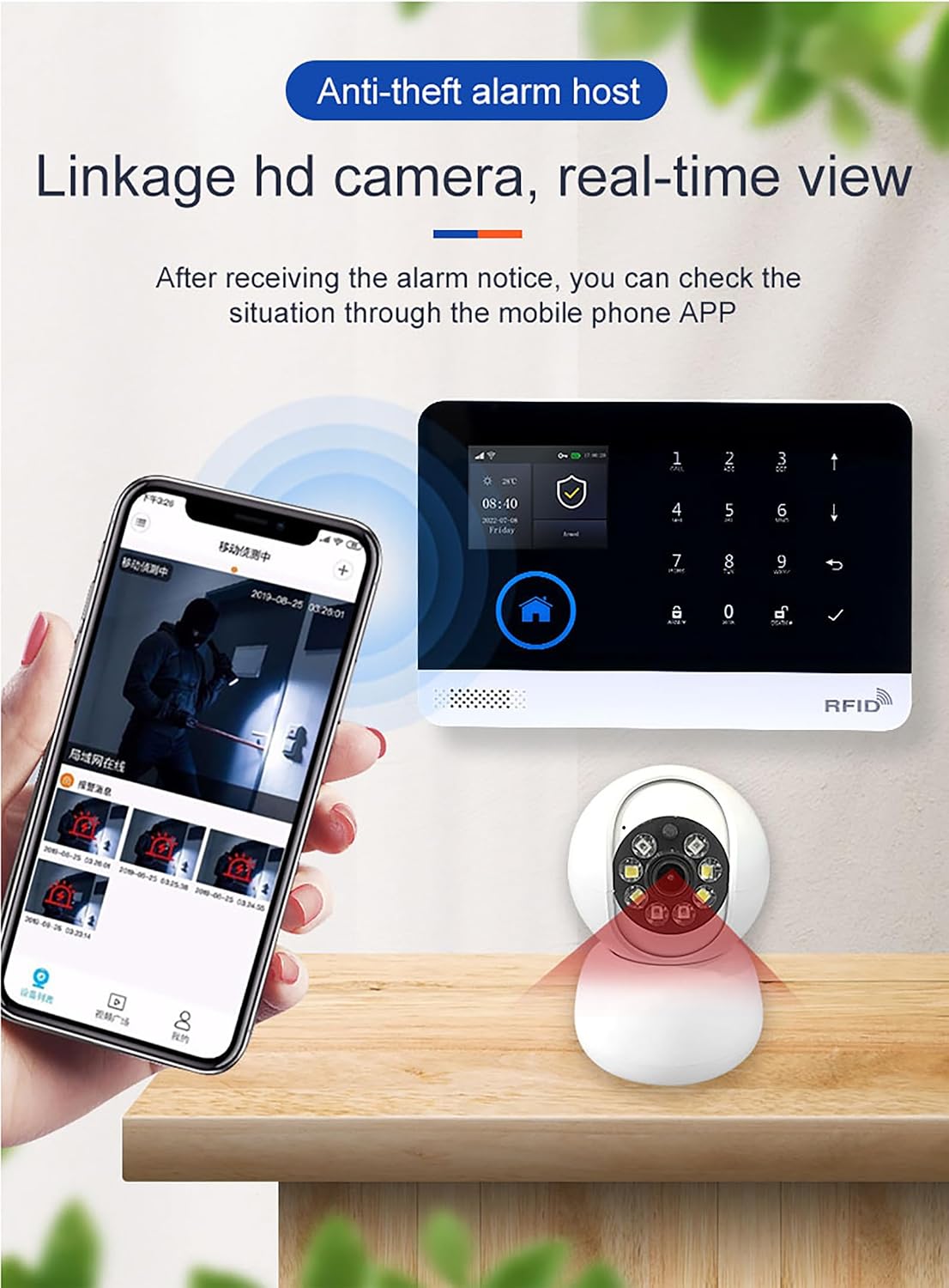 2G/4G Wireless Home Alarm Security System 9PCS 433MHz LCD Display with Host Remote Controls Alarm Window Door Sensor WiFi+GSM Auto Dial Alarm Compatible with Alexa Google Home Voice Control