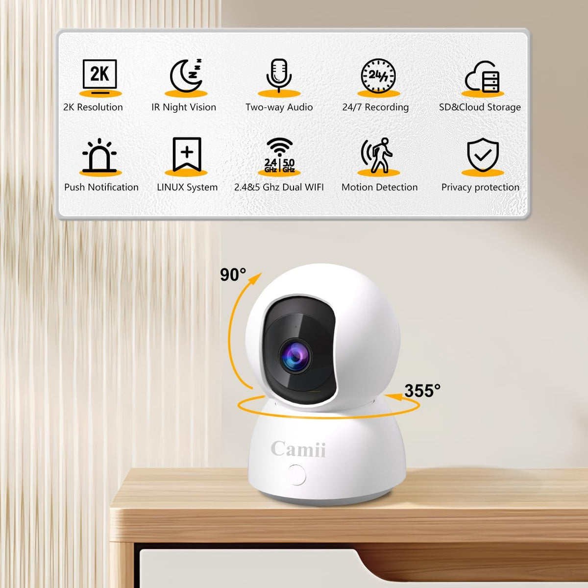 2K Pet Cameras, Dual-Band WiFi Indoor Camera with Night Vision