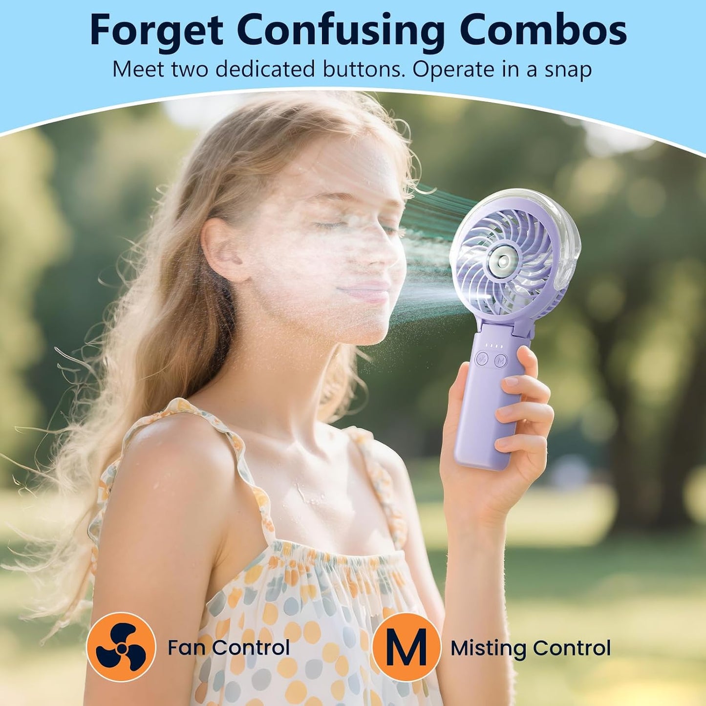 HandFan 5200mAh Upgraded Portable Misting Fan, Rechargeable Handheld Mister Fan, Spray Water Mist Fans, Mini Cooling AC Ice Fans for Beach Travel Concerts, Gifts for Women(Light Purple)
