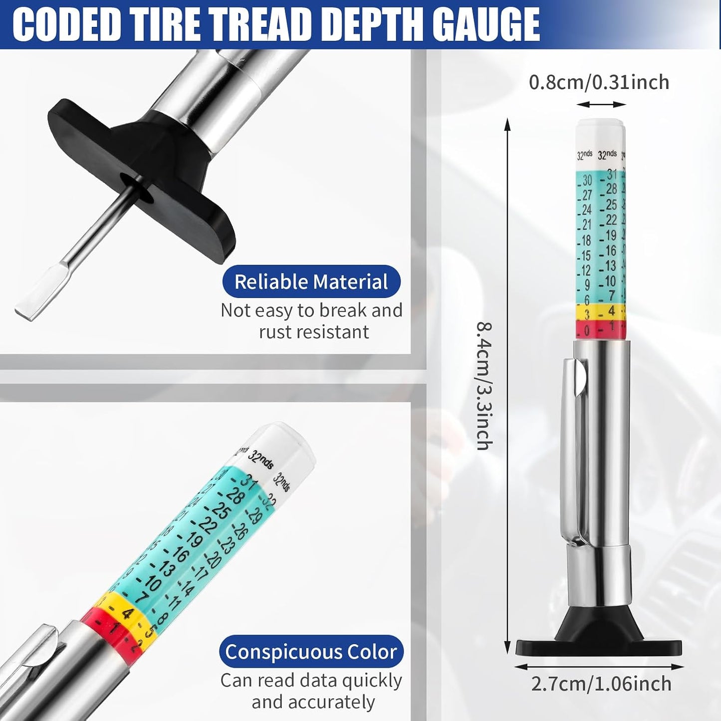 Frienda 3 Pieces Tire Tread Depth Gauge Tool Digital Tread Depth Gauge,Black