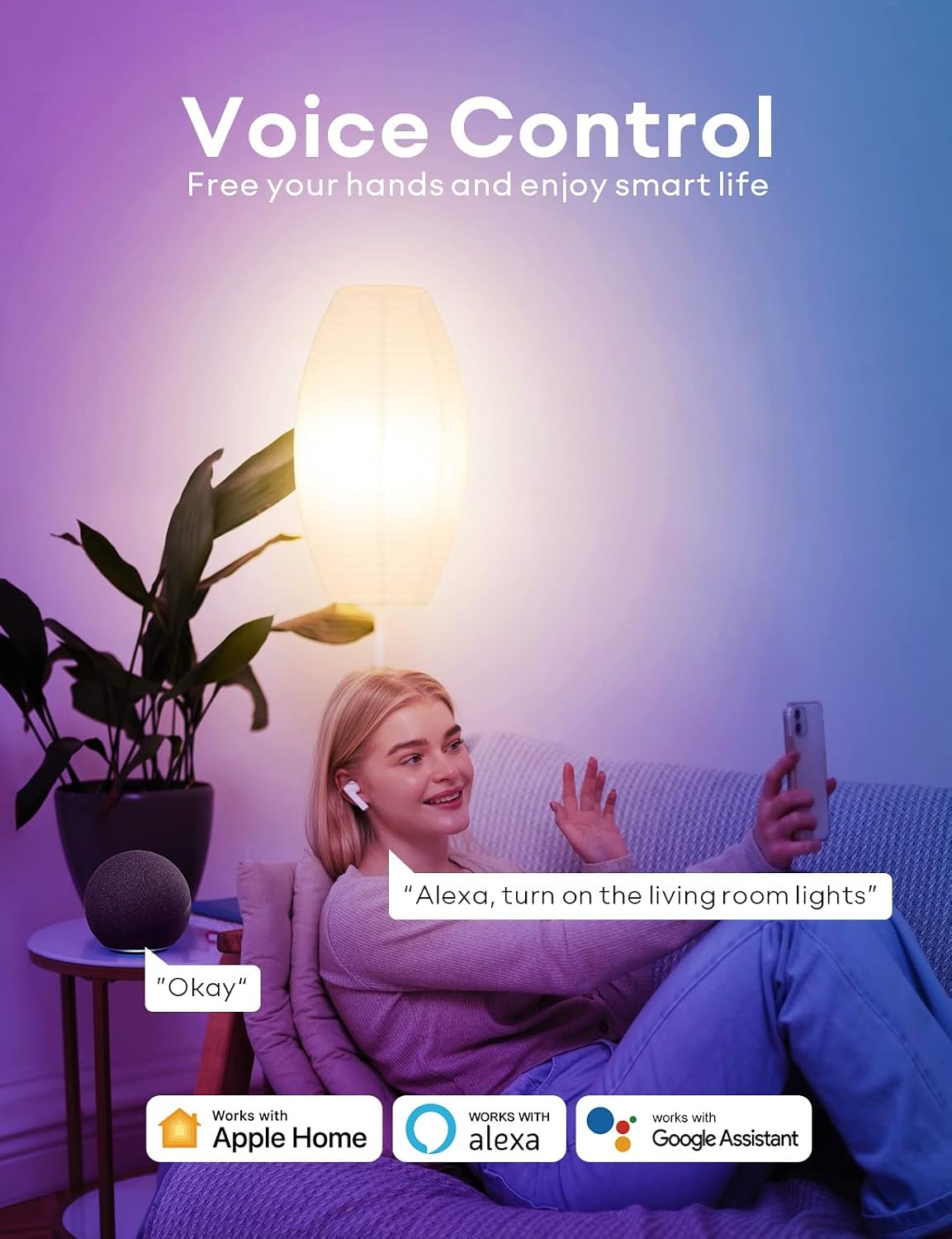 VOCOlinc Smart Light Bulbs, BR30 Flood WiFi LED Bulb, RGBW Color Changing Light Bulb Works with Alexa, Apple Homekit and Google Home, 2200K-7000K Dimmable, 800 Lumens 9.5W (60W Equivalent) E26, 2 Pack