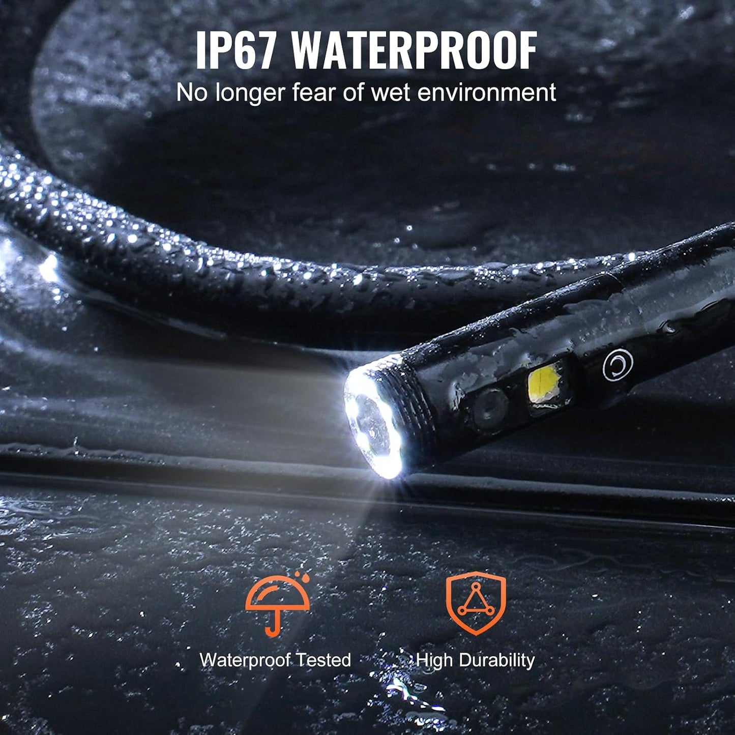 VEVOR Endoscope Camera with Light, Dual Lens Industrial Borescope, 4.3" Screen 1080P Inspection Camera, 8 + 1 Lights, 4X Zoom, IP67 Waterproof Snake Camera for Auto, Plumbing (16.4FT Cable, 32GB Card)