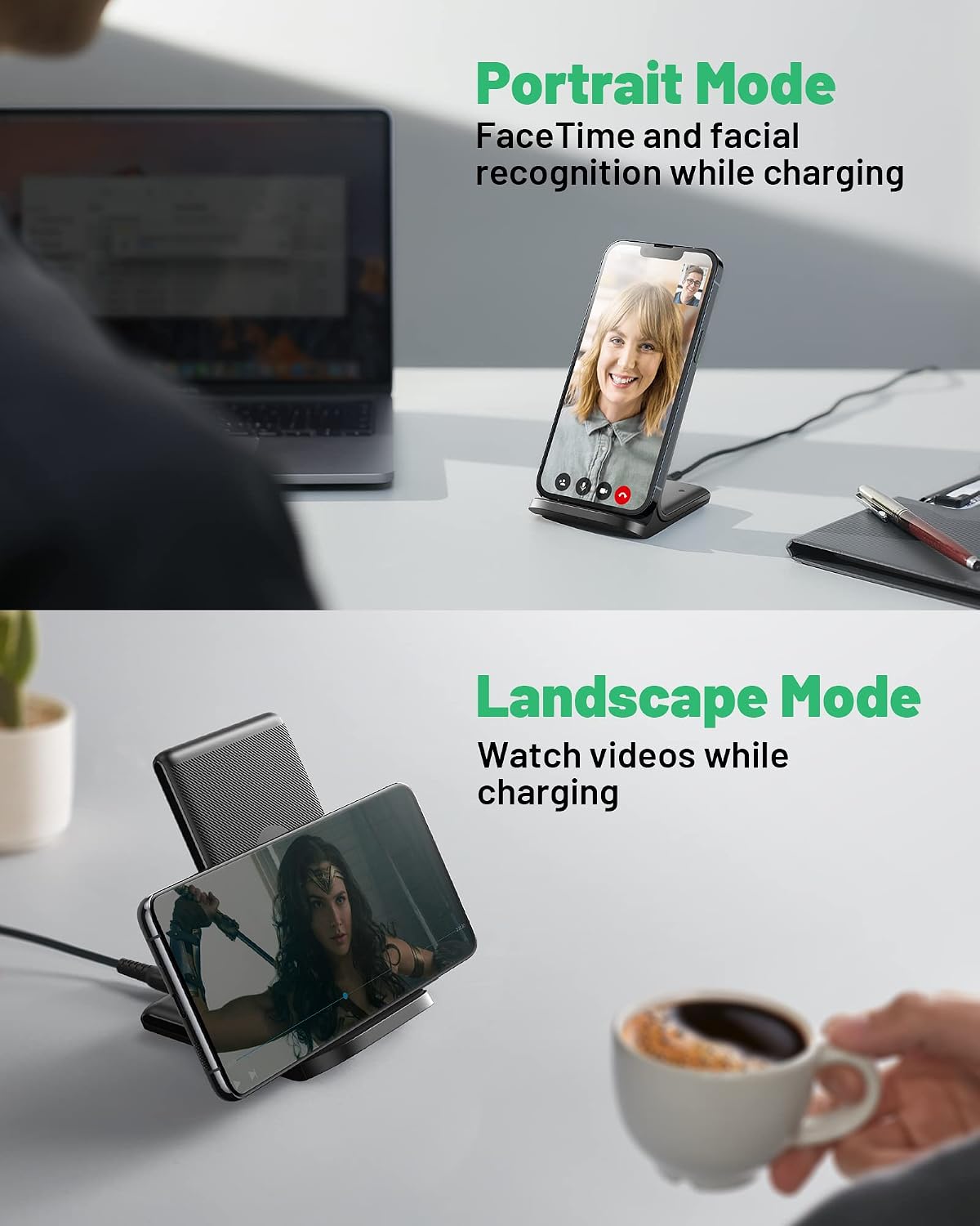 INIU Wireless Charger, 15W Fast Wireless Charging Phone Station with LED | Sleep-Friendly Adaptive Light, Exclusive Temp°Guard, Wireless Charging Station for iPhone 17 16 Pro Max, Samsung S25 S24 etc