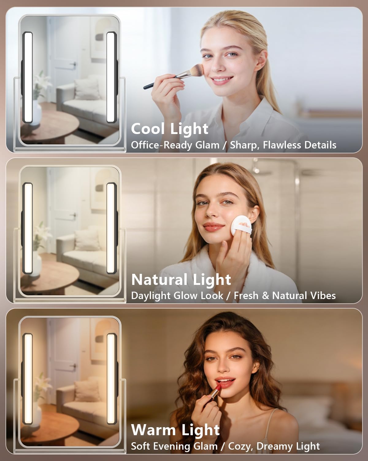 WILLED 3W Mirror Lights with Remote Control,Eye-Friendly Magnetic Light Bar with Battery Level Display,Adjustable Color Temperatures Vanity Lights for Mirror,Makeup Lighting for Bathroom(2 Pack)