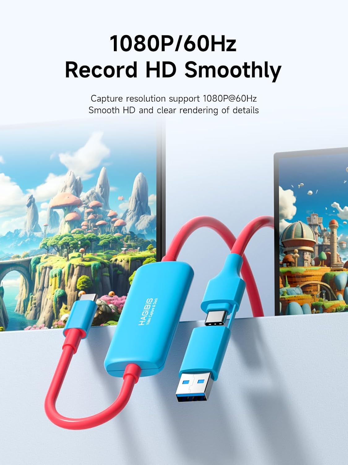 Hagibis USB3.0 Video Capture Card with 100W PD for Switch2, USB C to USB A/USB C 1080P@60fps 2K@30fps Live and Record Video Audio Game for Car Quest 3 VR PS4/5 ROG Ally Steam Deck (CC10P)