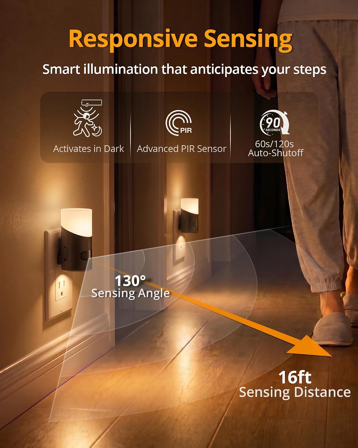 Lyridz LED Night Lights Plug into Wall with Motion Sensor, 1-150LM Dimmable Plug-in Nightlight Indoor for Bedroom, Bathroom, Hallway, Stairs, Pet House, Toilet, 2 Pack