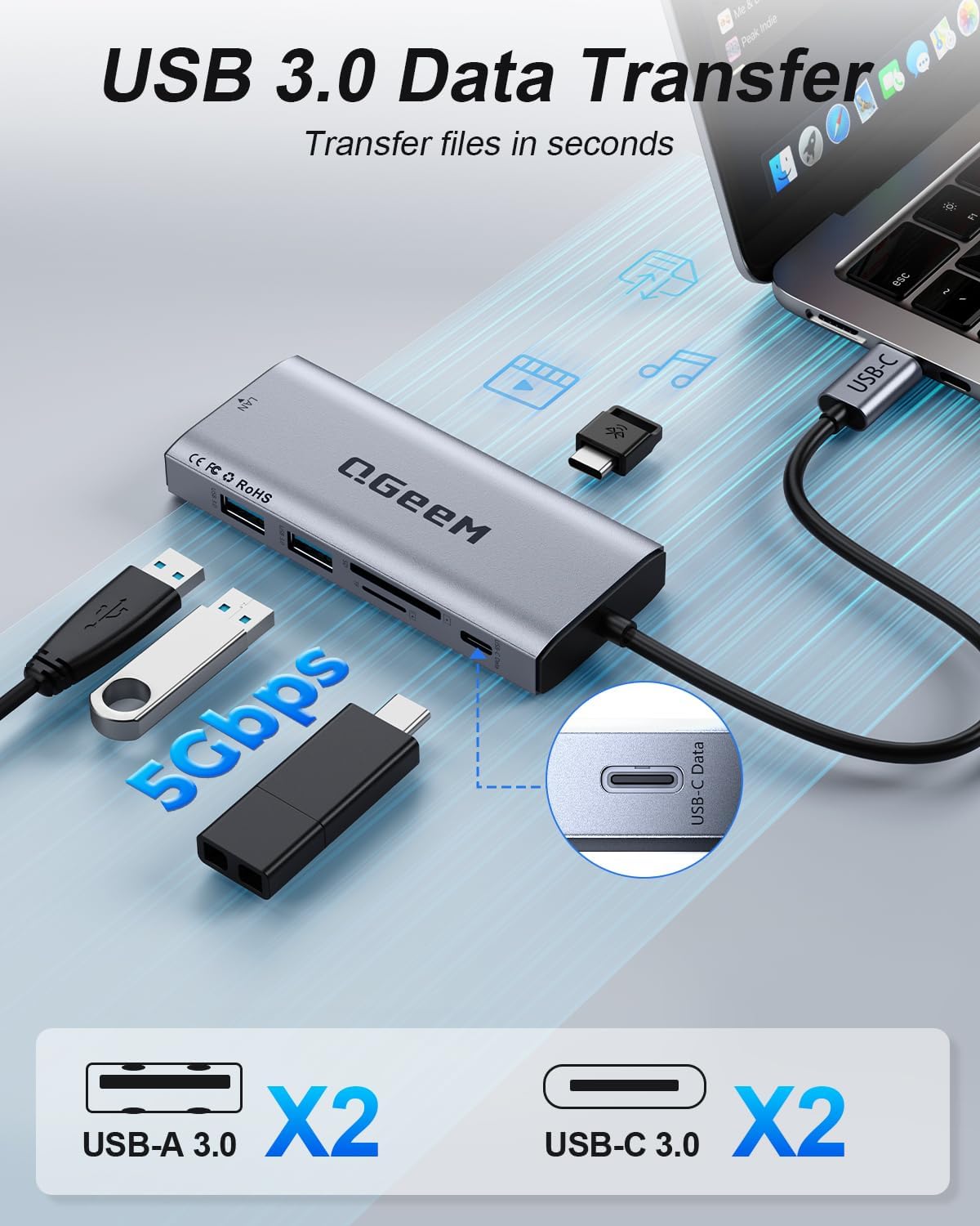 USB C Hub,10 in 1 Laptop Docking Station 2x4K@60Hz,Type-C Multiport Adapter with Dual HDMI,PD100W,5Gbps Data Ports,Extender Splitter,Card Reader,Ethernet Dock for Mac/Dell/HP/Surface/Steam Deck