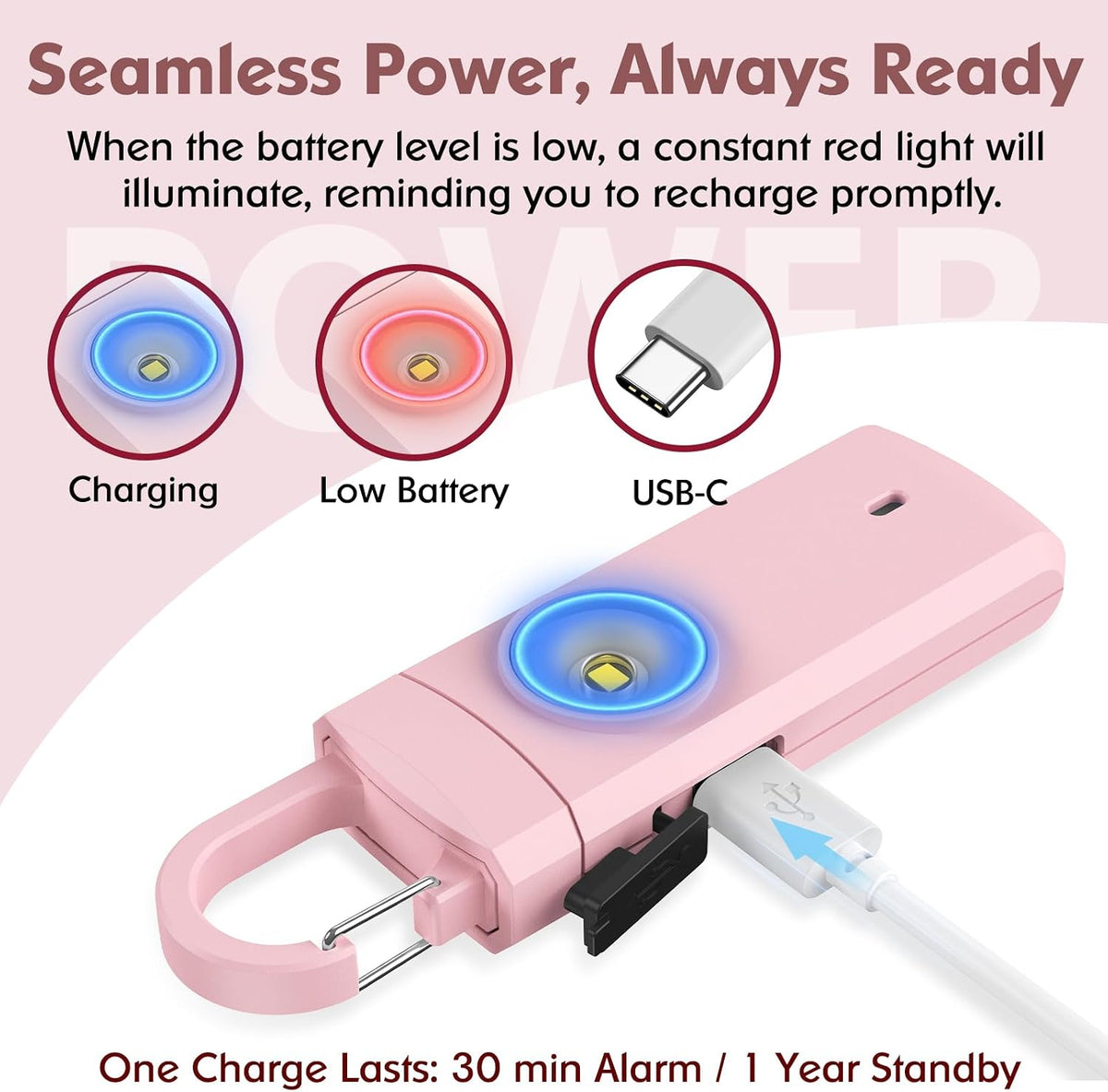 Rechargeable Personal Alarms for Women, Keychain Siren Alarm with Flashlight, Back to School College Essentials for Daughter, College Students, Teen Girls, Elders, Kids, Travel Essentials, Rose Gold
