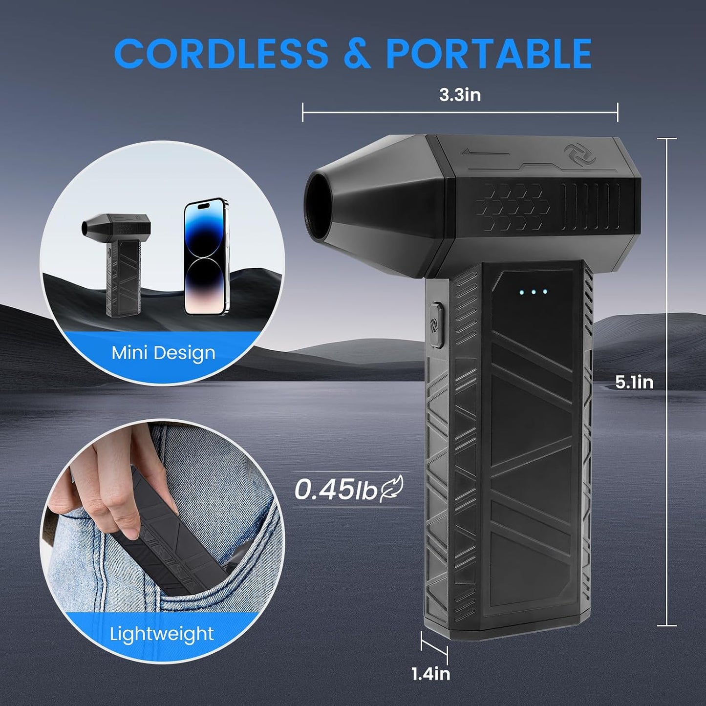 Compressed Air Duster, 3-Gear Electric Air Duster Rechargeable | Super Power Air Blower with Brushless Motor, Mini Blower for Computer, Keyboard, Car, House, Office, Outdoor, PC Cleaning Kit